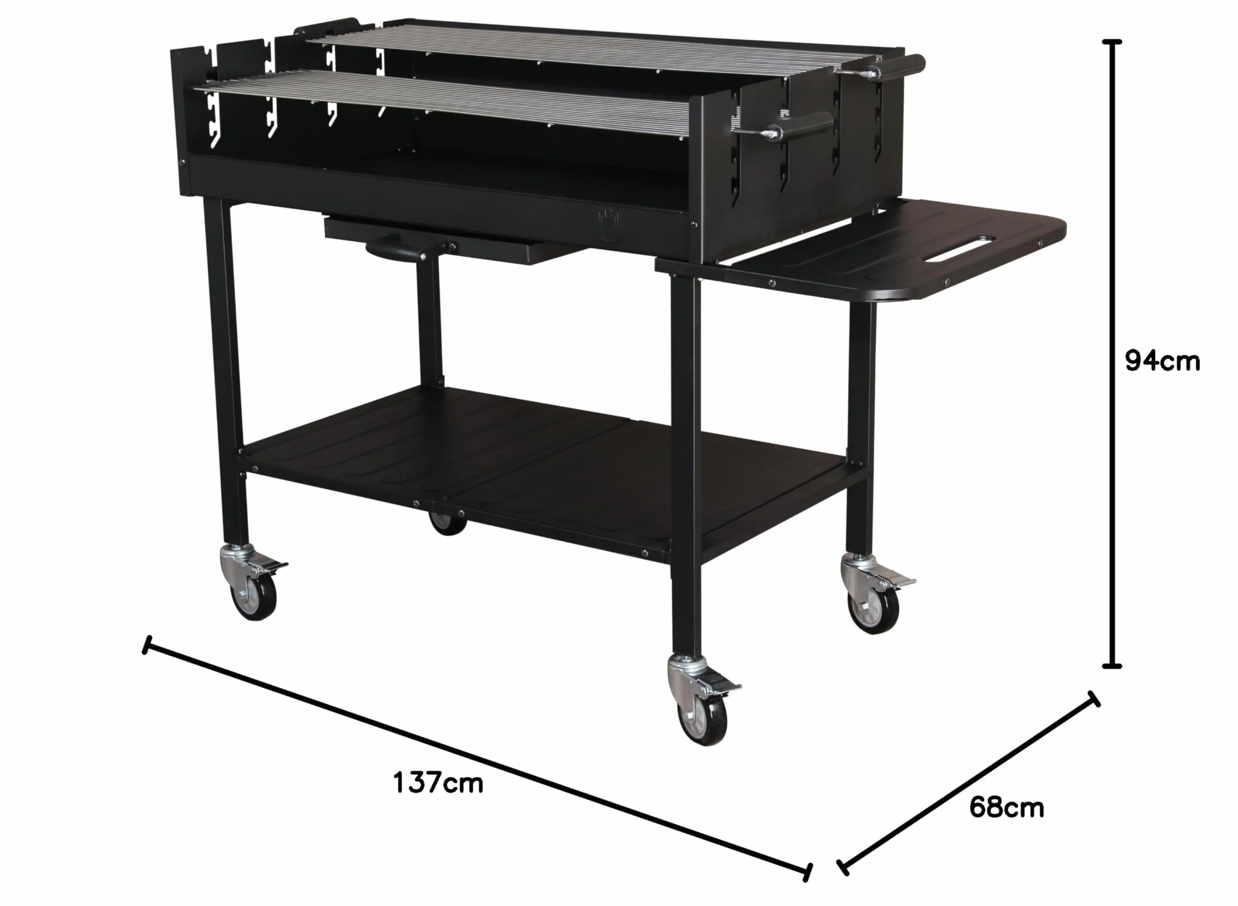 METRO Professional Barbecue a Carbonella Deluxe, Acciaio Inox, 2 Griglie Regolabili, Ruote, Tavolino, Copertura, Nero
