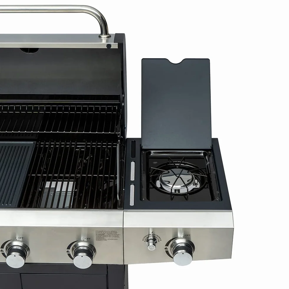 Arsard Barbecue a Gas Professionale XXL 4 Fuochi 13 KW Griglia In Ghisa Acciaio Inox