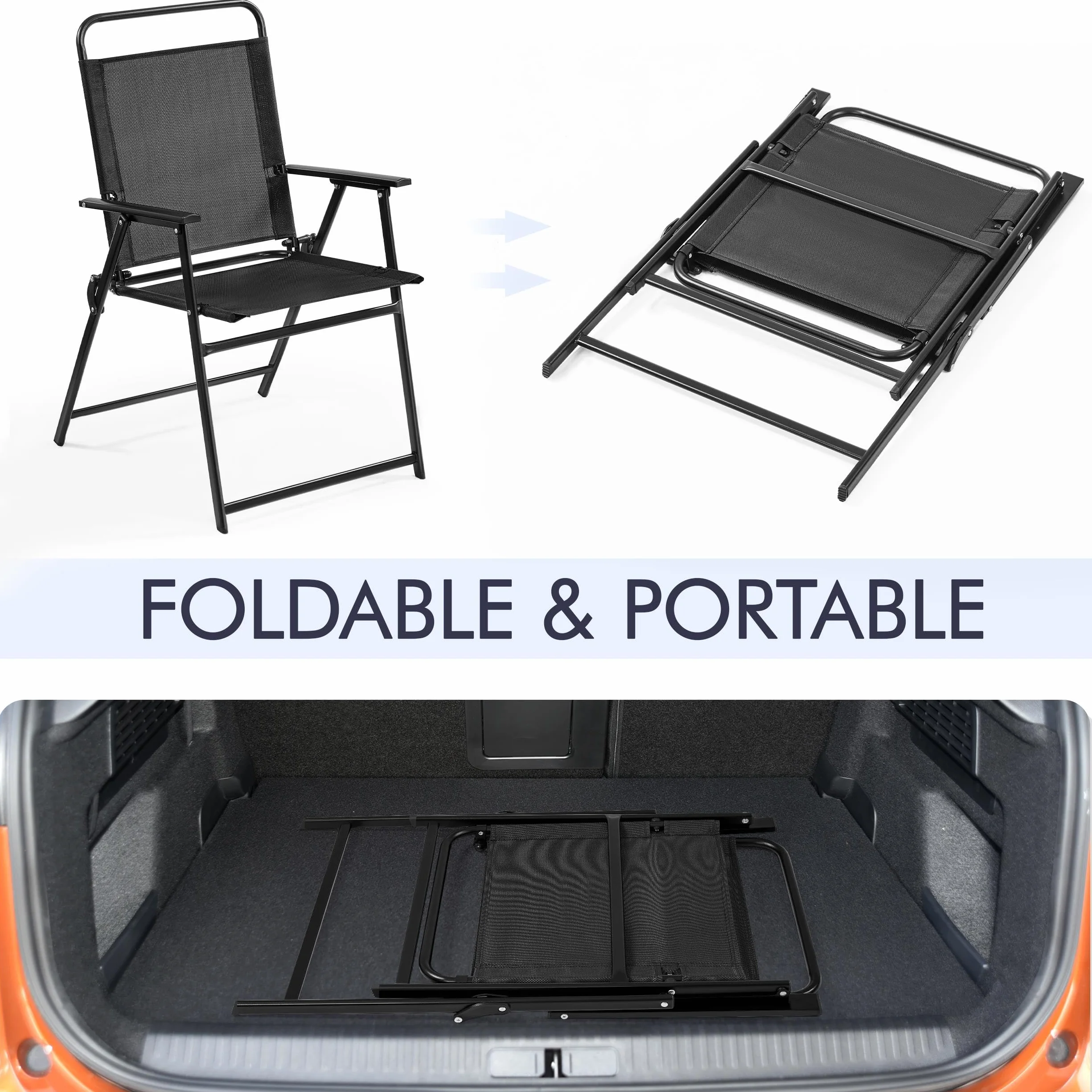 Yaheetech Set 2 Sedie da Giardino Pieghevoli con Braccioli Telaio in Metallo Seduta in Tessuto Portata 100 kg Nero