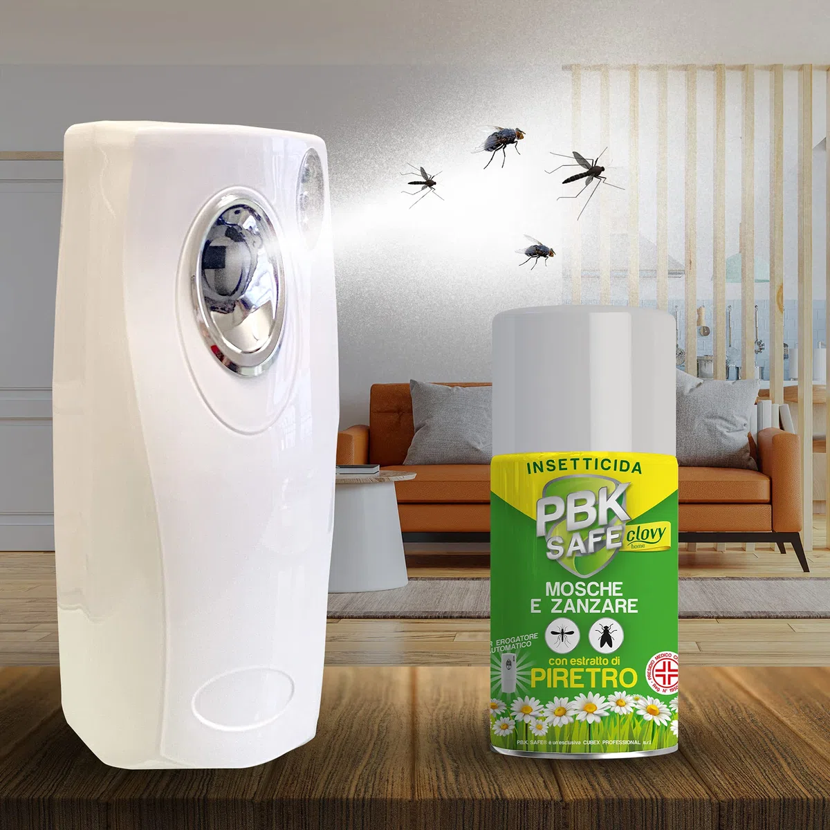 PBK SAFE Clovy Home INSETTICIDA AEROSOL 250 ML con PIRETRO NATURALE stop a MOSCHE E ZANZARE (6 BOMBOLE + EROGATORE)