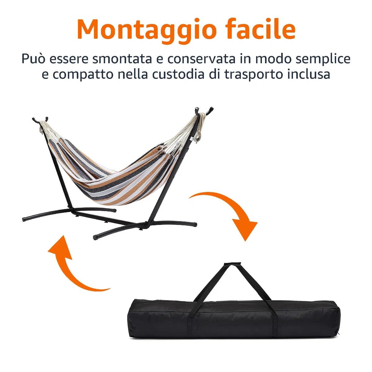 Amazon Basics Amaca in tessuto con struttura di sostegno per due persone, Variegato, 117 cm x 300 cm x 100 cm