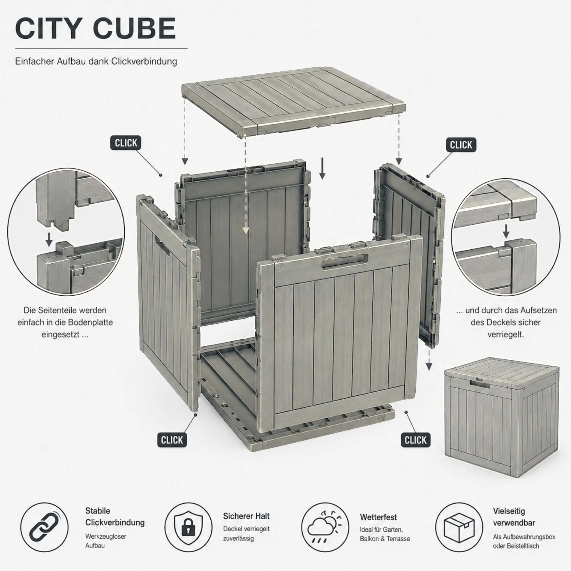 Ondis24 City Cube Scatola in plastica 110 l beige 55 x 43 x 53 cm portata 75 kg