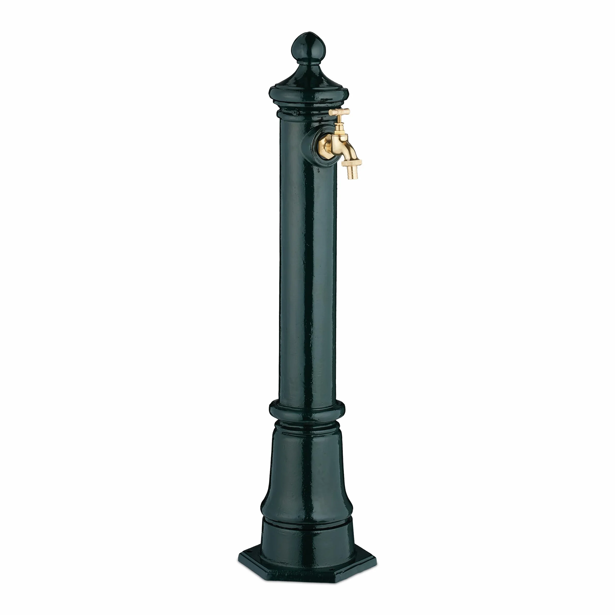 Relaxdays Fontana da Giardino in Stile Antico, Fontanella a Colonna con Rubinetto Acqua, HLP: 80x18x20,5 cm, Verde Scuro