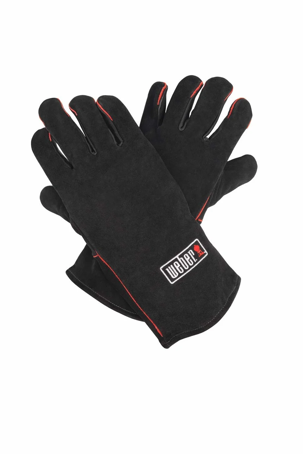 Weber Guanti da Barbecue in Pelle, 1 Paio, Estremamente Resistenti al Calore, Morbidi e Sicuri, in Pelle Premium con Cuciture Rosse - Nero (17896)