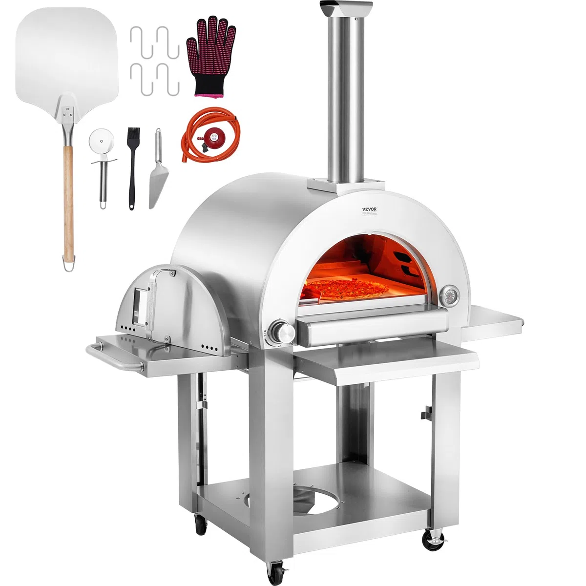 VEVOR Forno per pizza a doppio combustibile 22" portatile esterno pellet gas con pietra cordierite