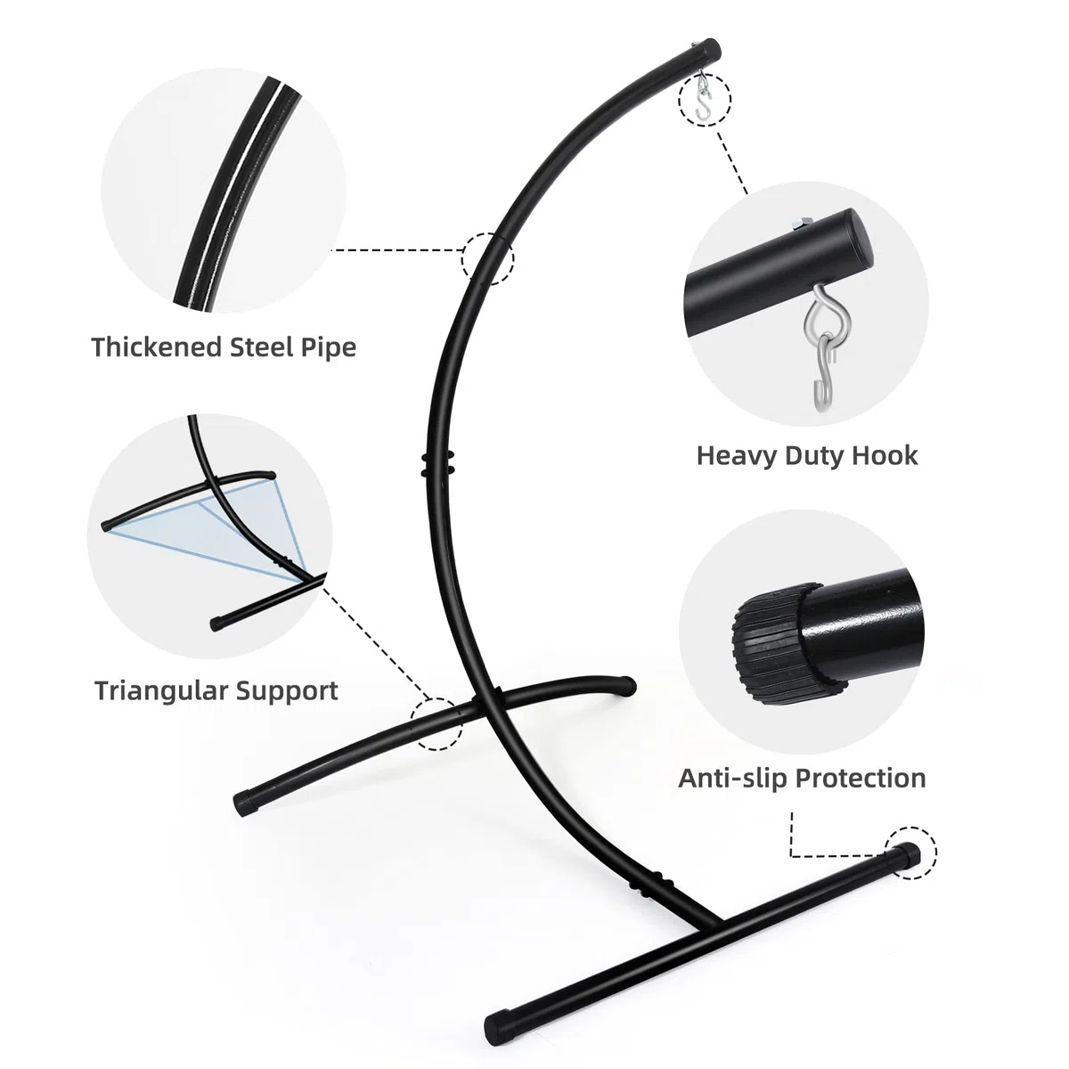 Goutime Sedie a dondolo Supporto per amaca,Sostegno per Sedia Sospesa,Supporto per Appendere Sedile Sospeso Dondolo, Carico Fino 158KG, Acciaio, Sospesa supporto dondolo,Solo stand（Nero ）