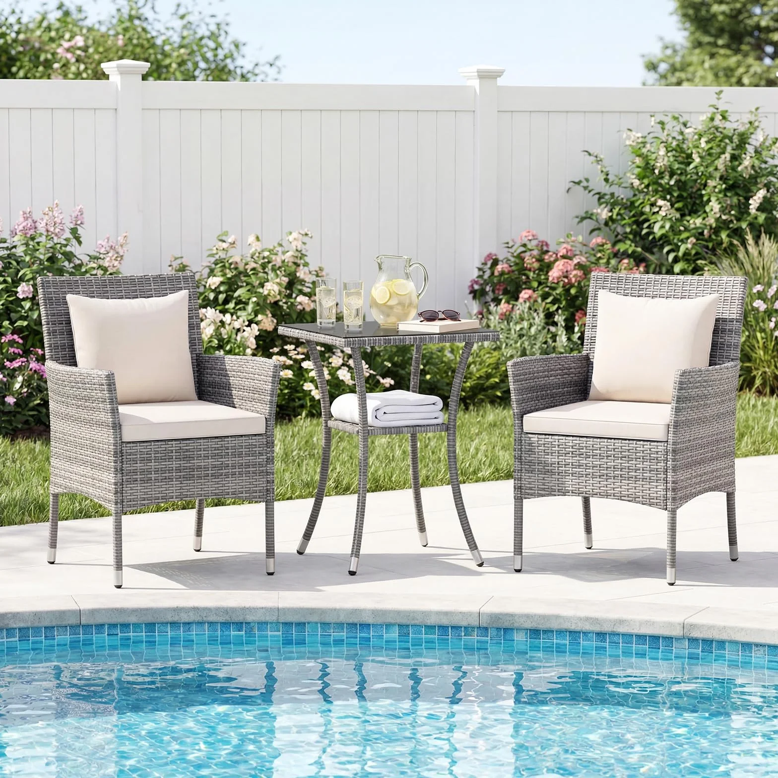 LIFEZEAL Salotto da Giardino in Rattan PE, Set 2 Divanetti con Cuscini Rimovibili e Tavolino in Vetro Temprato