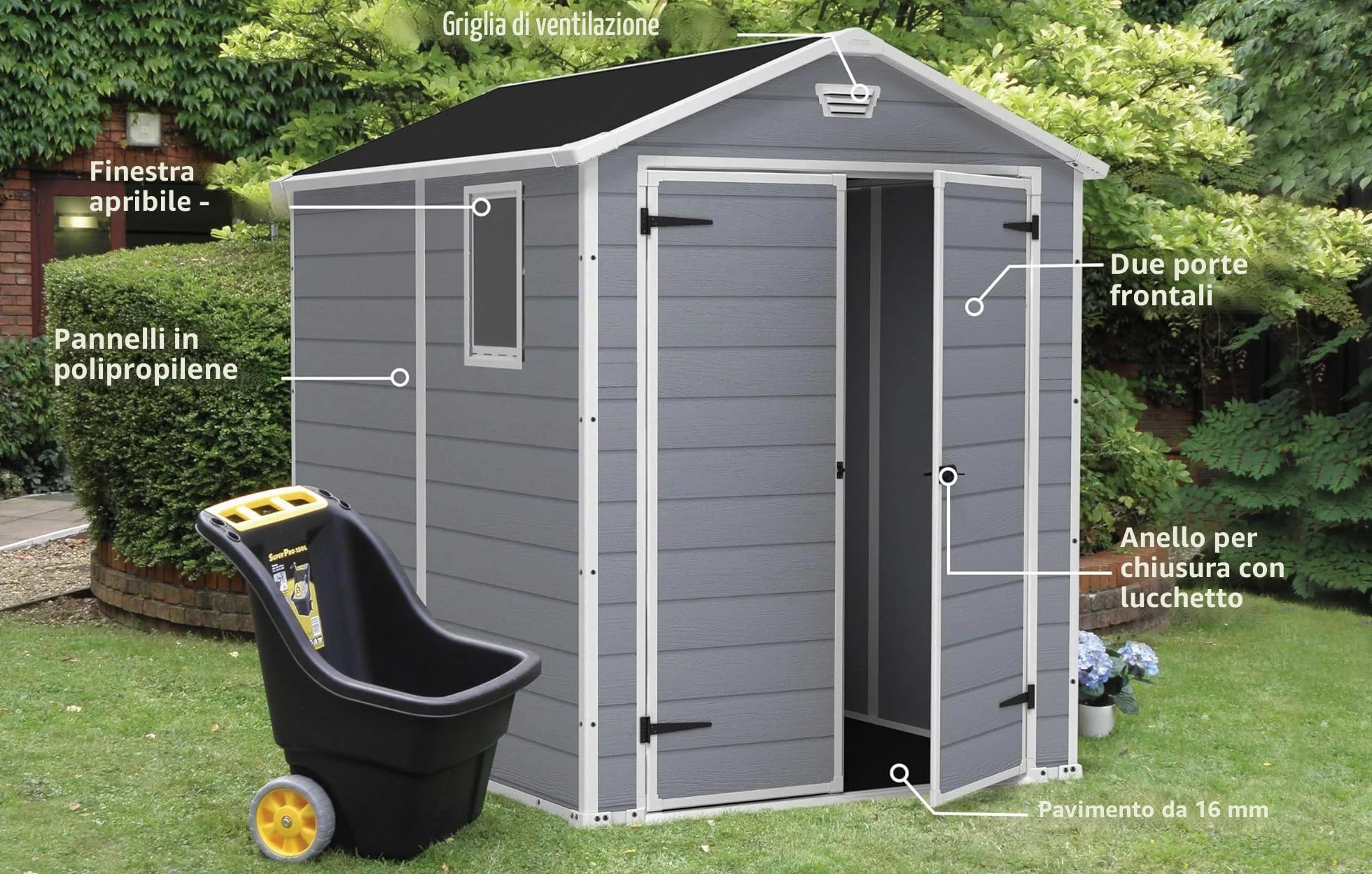 Keter Casetta da Giardino, Manor 6x8, Grigia, 185,8 x 236,8 x 227H cm