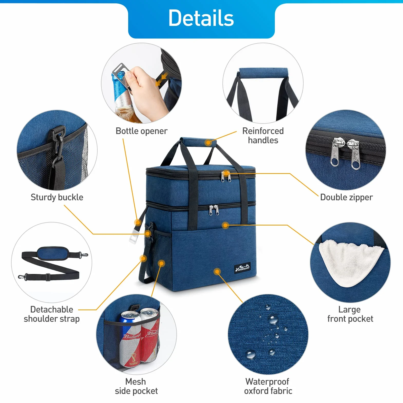Borsa Termica Pranzo 30L Espandibile Isotermica Impermeabile con Tracolla e Apri Birra per Esterni Campeggio Viaggi