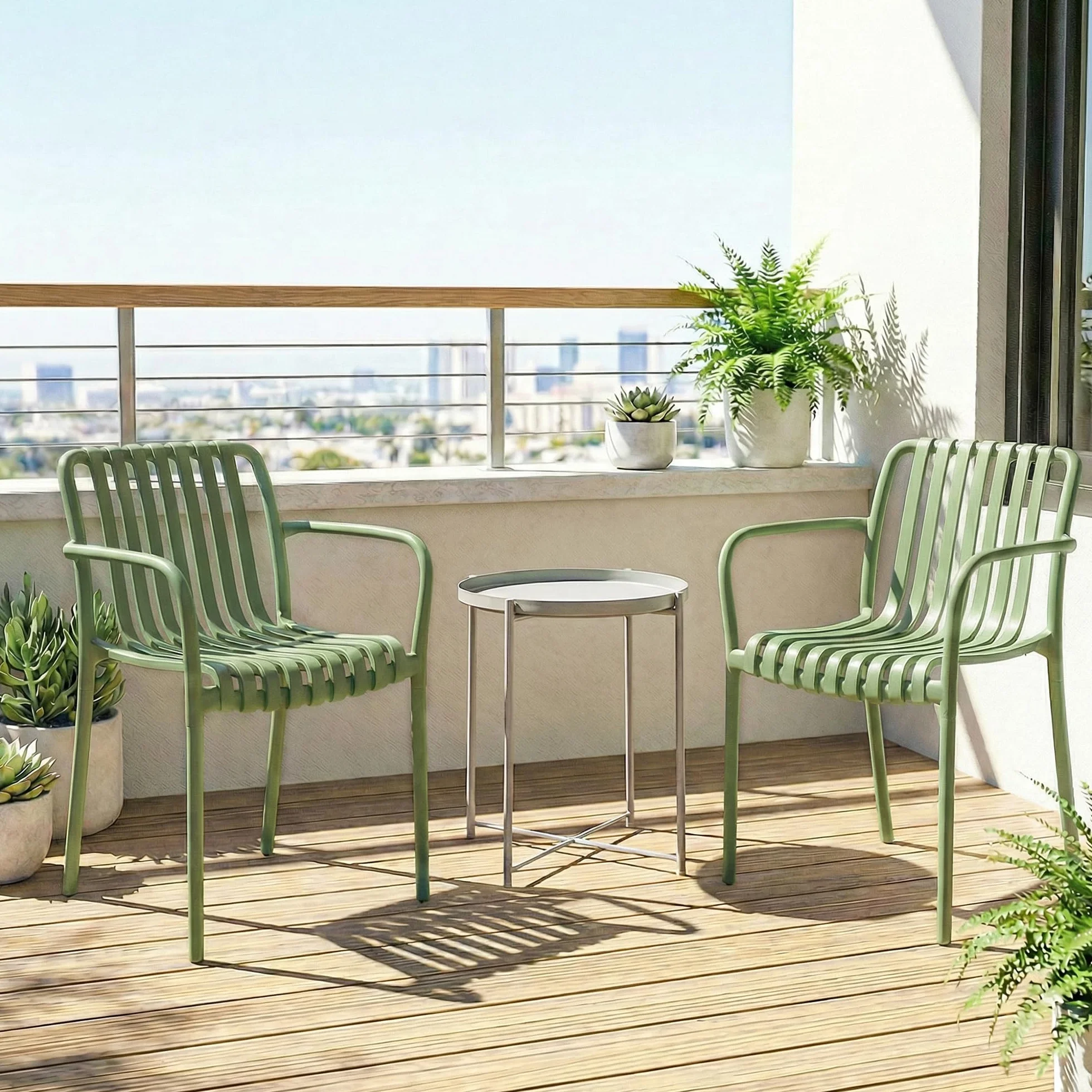 Outsunny Set 4 Sedie da Giardino Impilabili in PP Anti UV, Sedie per Esterno con Schienale Ergonomico, 55x58.5x81.5 cm, Verde