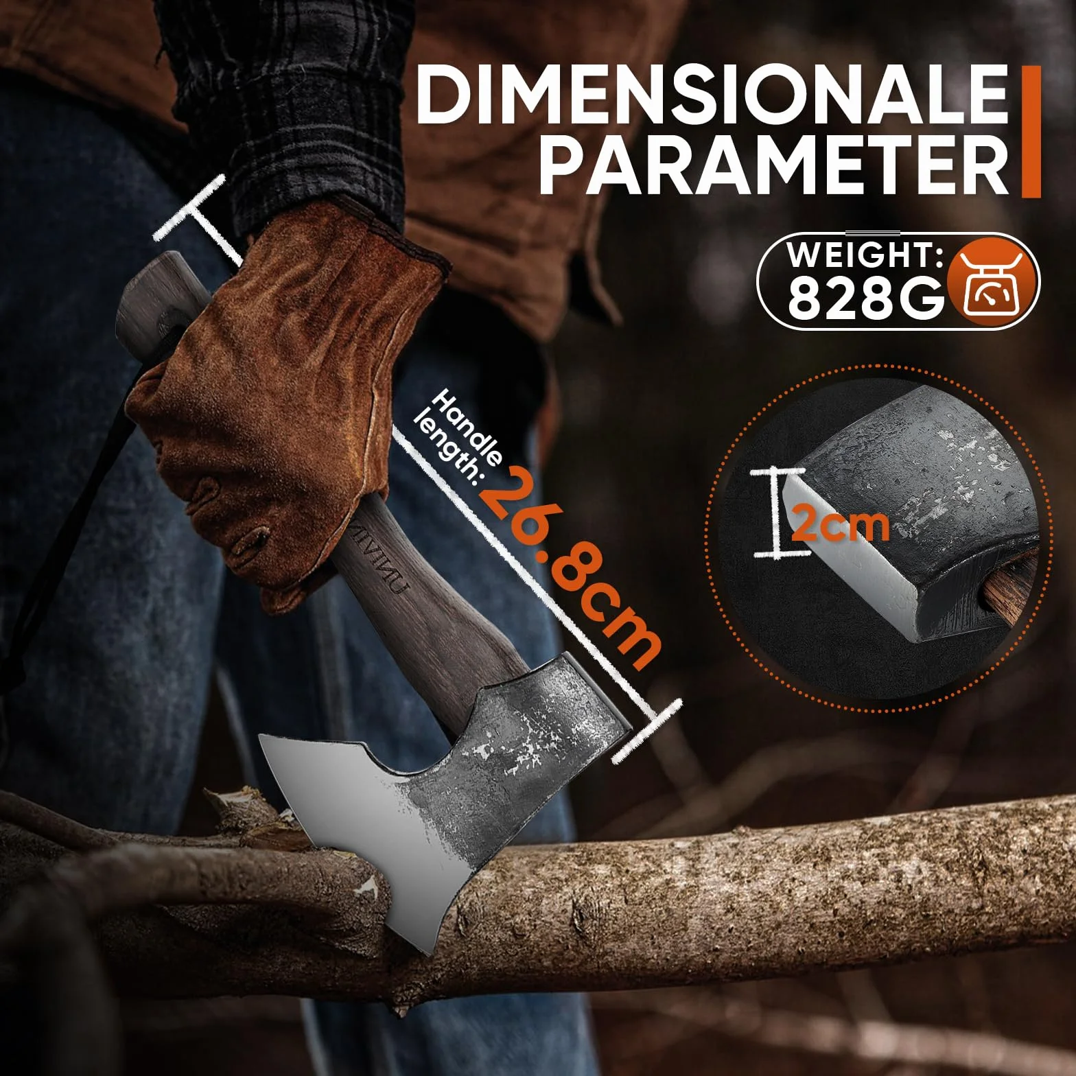 Ascia da Esterno Professionale 27 cm Spaccalegna Forgiata a Mano 800g