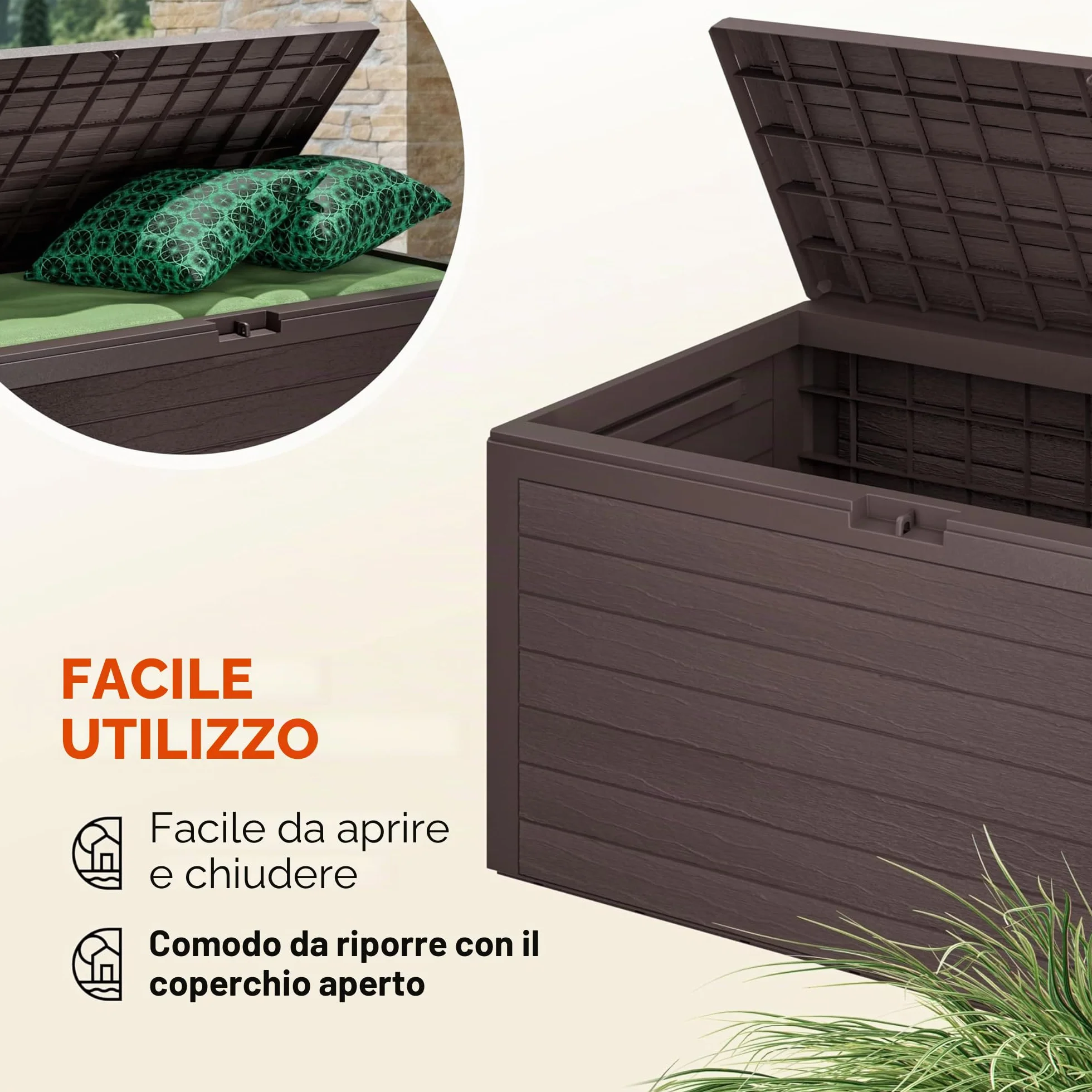 Casaria® Baule da Giardino XXL 280L Effetto Legno Cassapanca Richiudibile 116x43x55cm Box Multibox Contenitore Cuscini