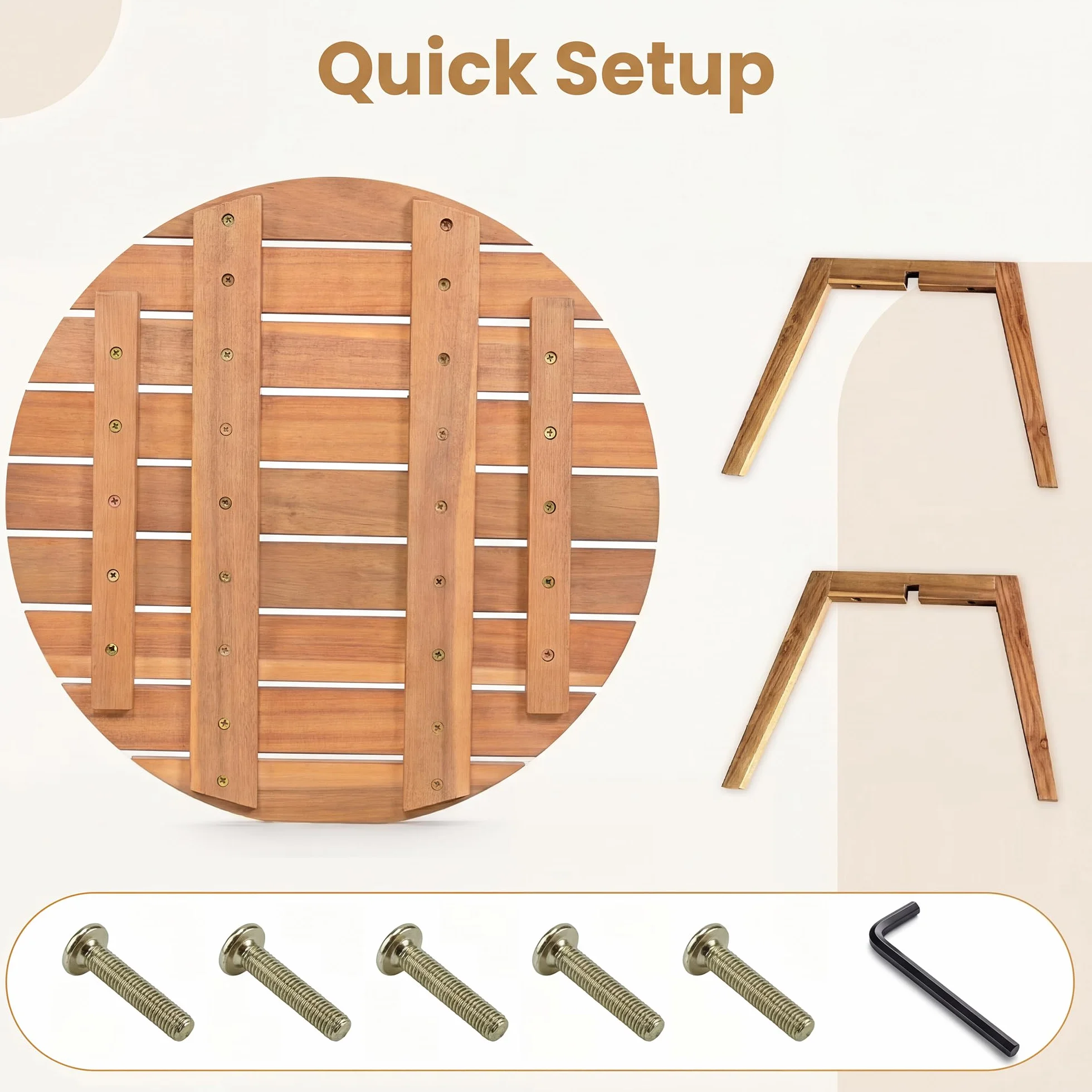 GIANTEX Tavolino da Esterno Rotondo in Legno Massello Ø43 x 35 cm Piccolo Tavolo Laterale Naturale