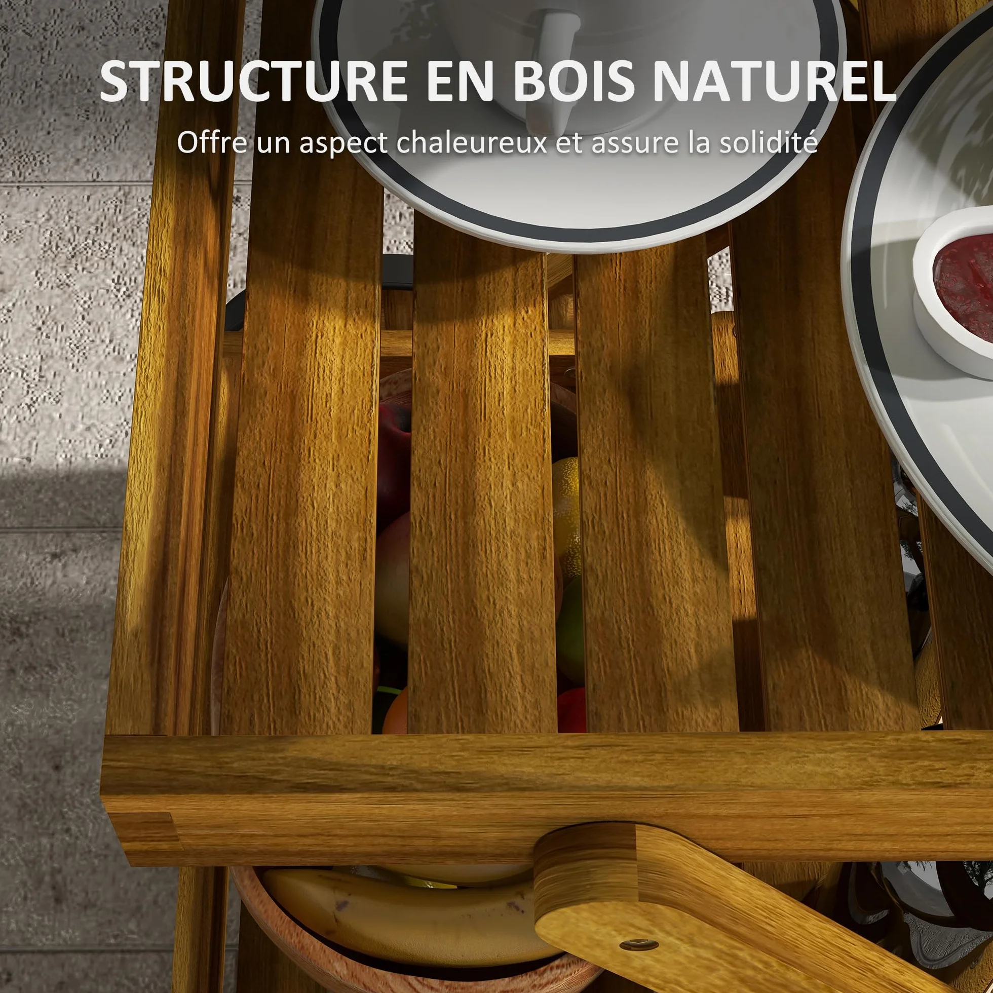 Outsunny Carrello da giardino barbecue legno 2 vassoi 52x71x74 cm