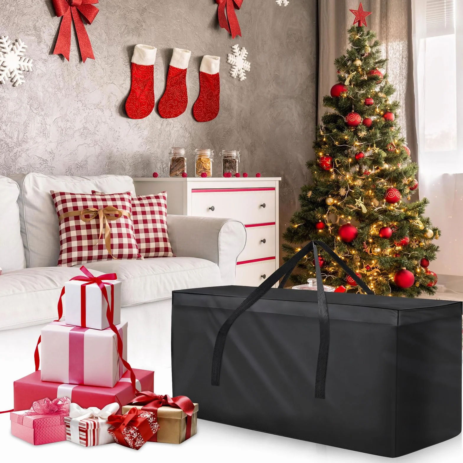 Borsa Albero Natale 600D Oxford Impermeabile Anti UV Custodia Cuscini Giardino 200x60x75 cm