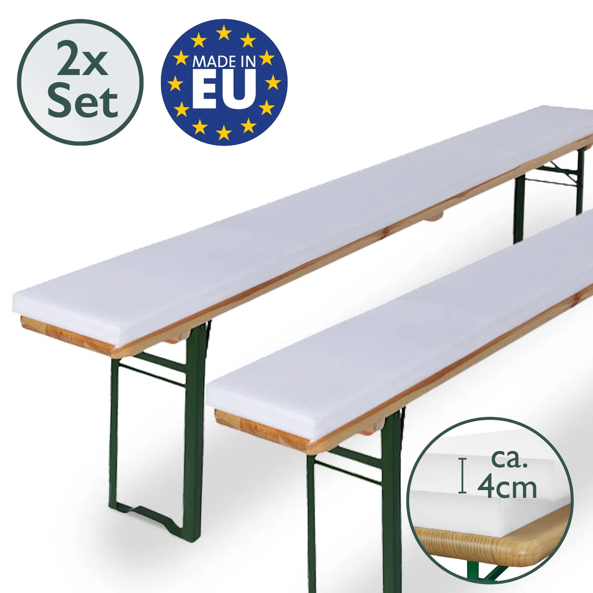 Beautissu Set da Due Cuscini sfoderati in gommapiuma per panche di Legno 25x220x4cm - per sagra birreria Feste Catering