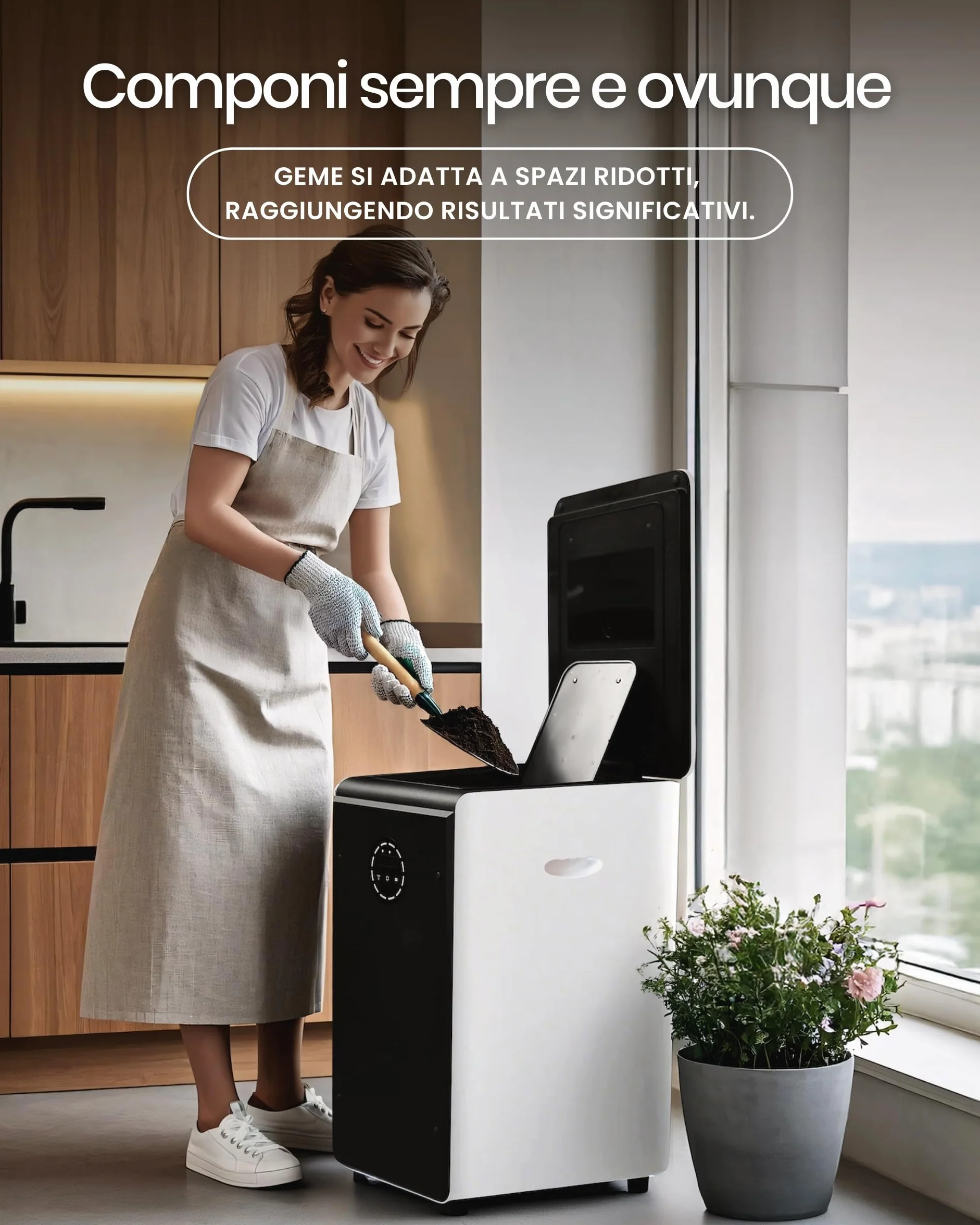 19L Composter elettrico per cucina, Compost intelligente bidone esterno/interno, schermo LED senza odore, trasformare i rifiuti alimentari in fertilizzante per giardino, Compost di rifiuti alimentari