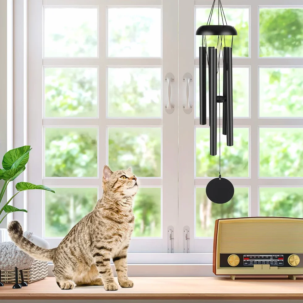 Victop campanelli eolici per esterni, campanelli eolici commemorativi da 80cm, 5 tubi cavi in alluminio, piacevole melodia, decorazioni classiche retrò (Nero)