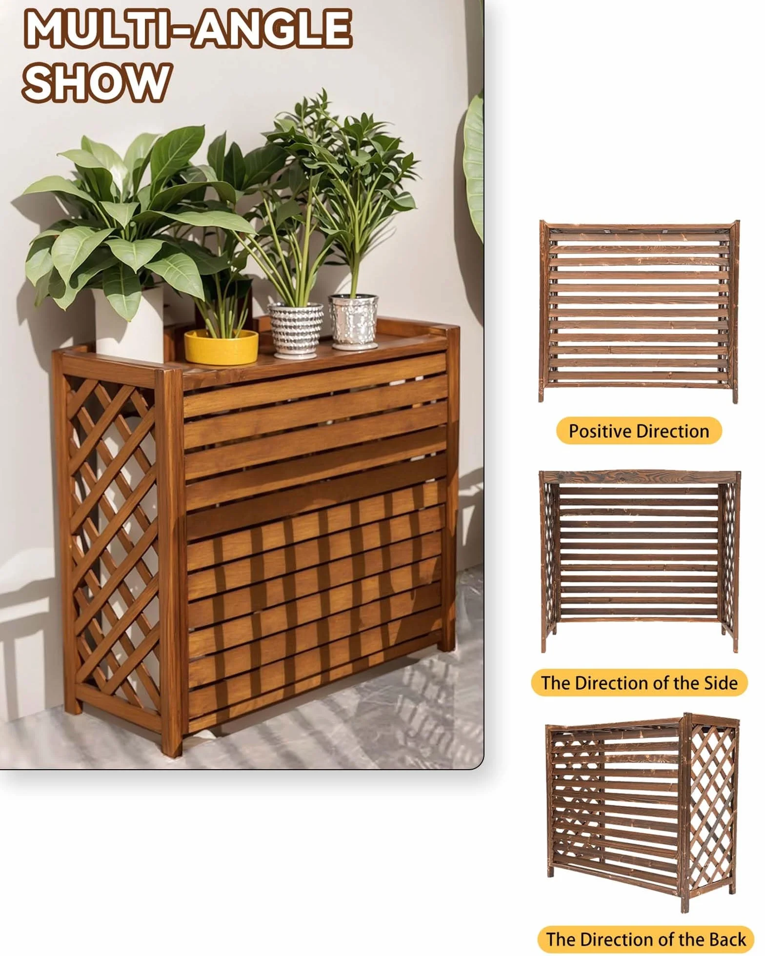 Copri Condizionatore da Esterno in Legno Massiccio 105x47x80 cm Protezione Solare Terrazza Balcone Patio