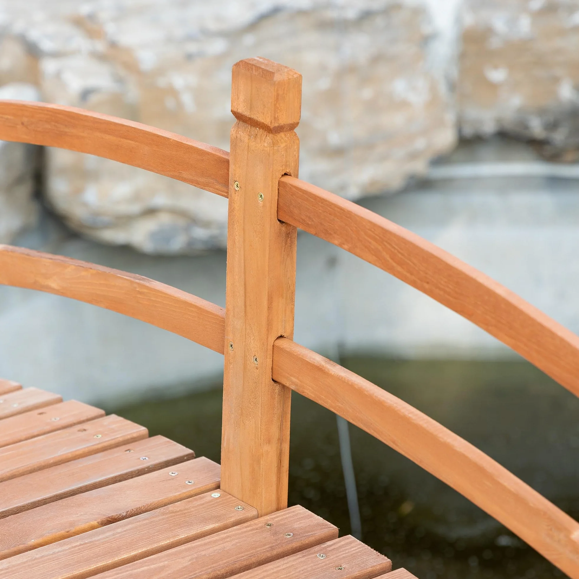 Outsunny Ponte ad Arco in Legno 185x72x58 cm con corrimano Ponte da Giardino per la Decorazione del Patio Carico 200 kg Naturale