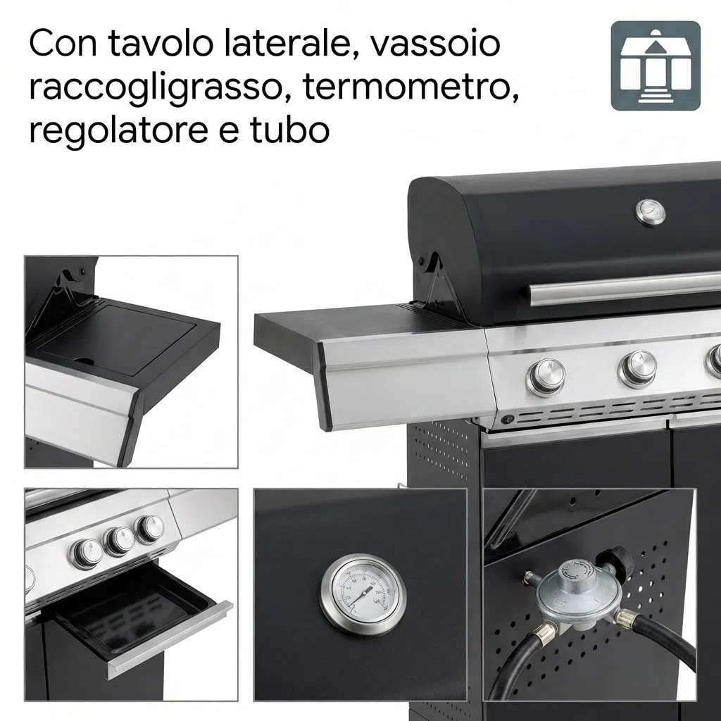Tarrington House Barbecue a Gas Paxton 4 Bruciatori + Fornello Acciaio Inox Nero Opaco
