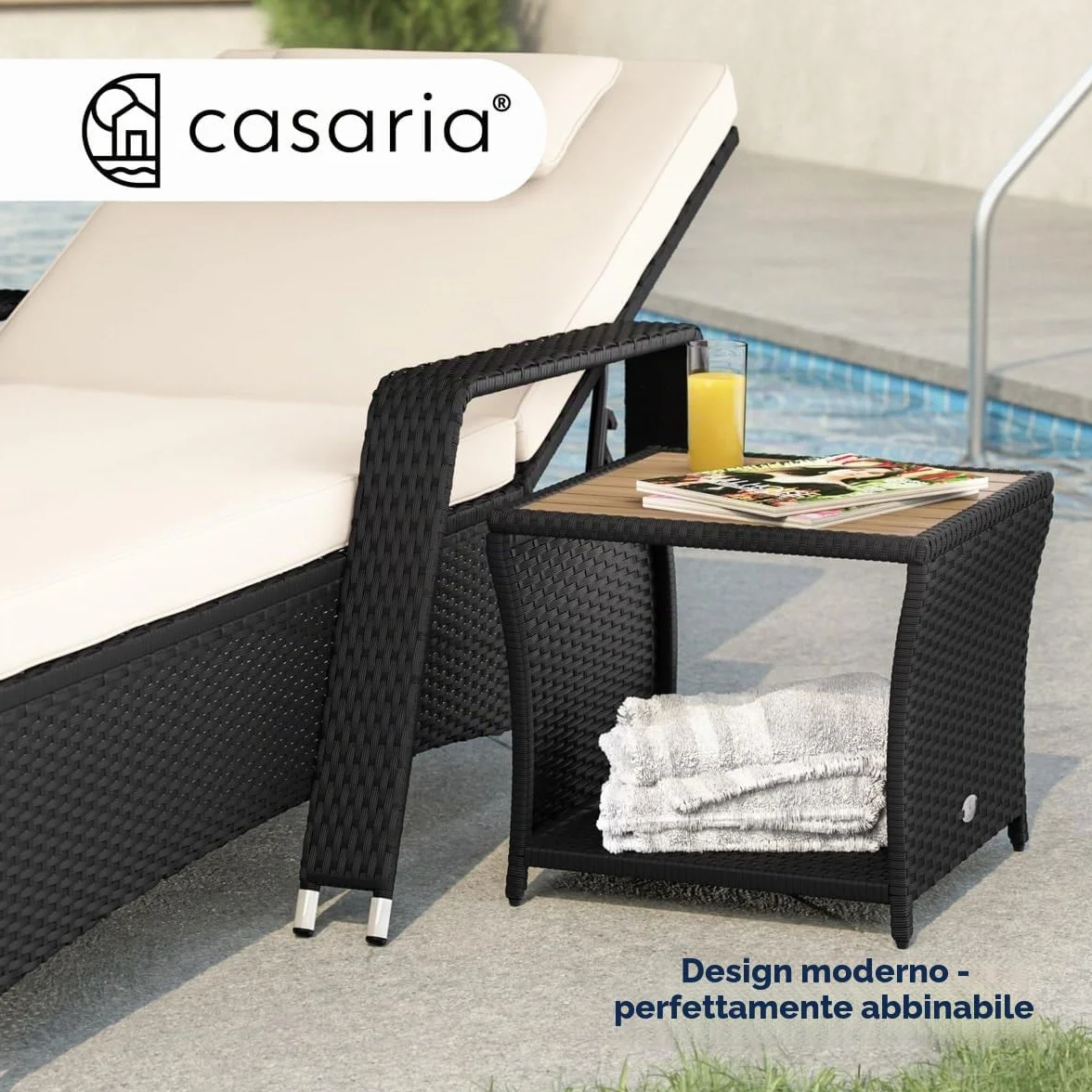 Casaria Tavolino da Esterno in Legno Polyrattan Acacia 45x45x40cm Carico Max 80kg