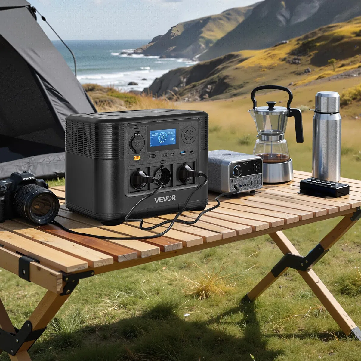 VEVOR Centrale Elettrica Portatile Generatore Solare da 1800 W Batteria di Backup LiFePO4 da 1008 Wh con 8 Porte di Uscite per Campeggio Viaggio Camper Emergenza, Pannello Solare Non Incluso