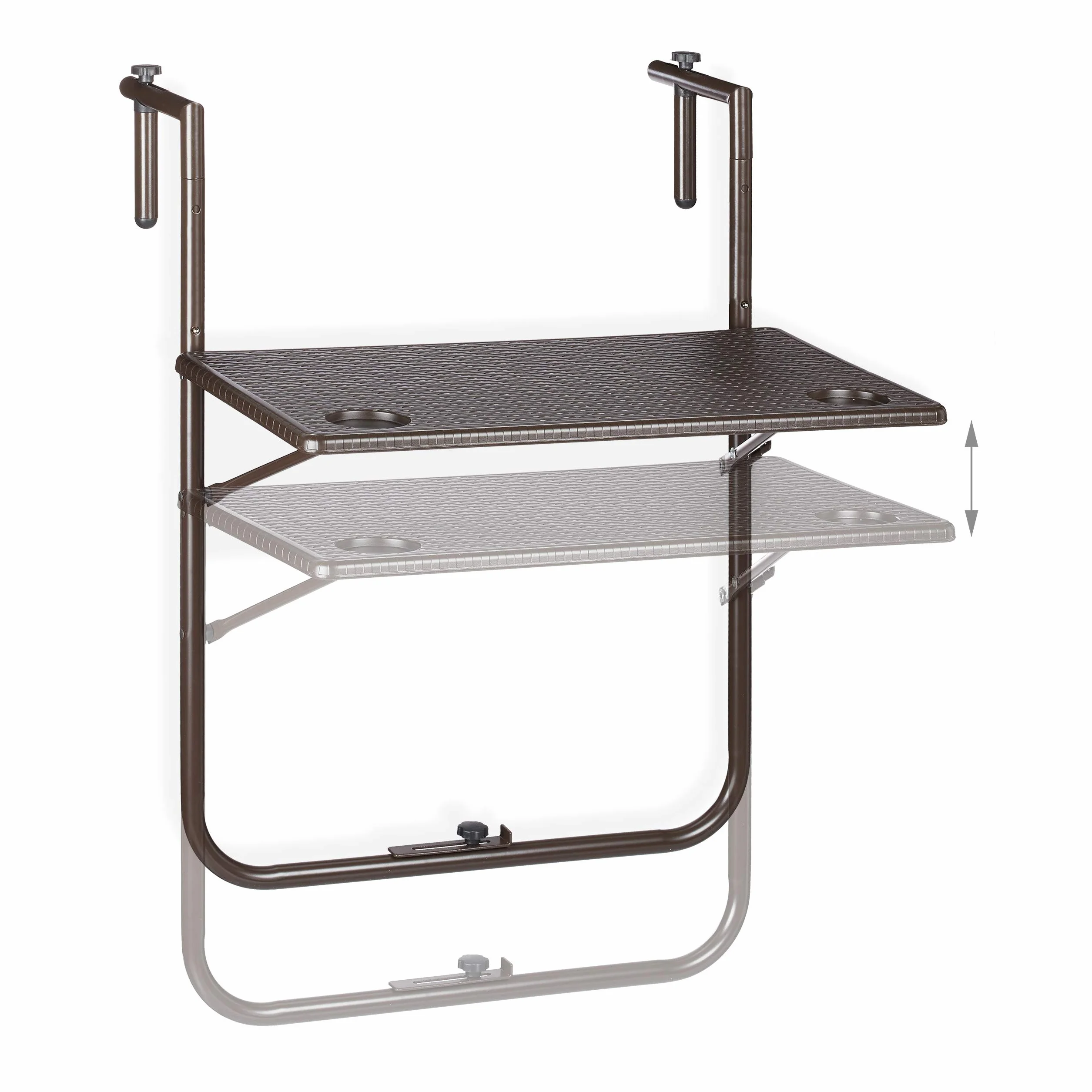 Relaxdays Tavolino Pieghevole da Balcone, Altezza Regolabile 59,5 x 36 cm, Marrone