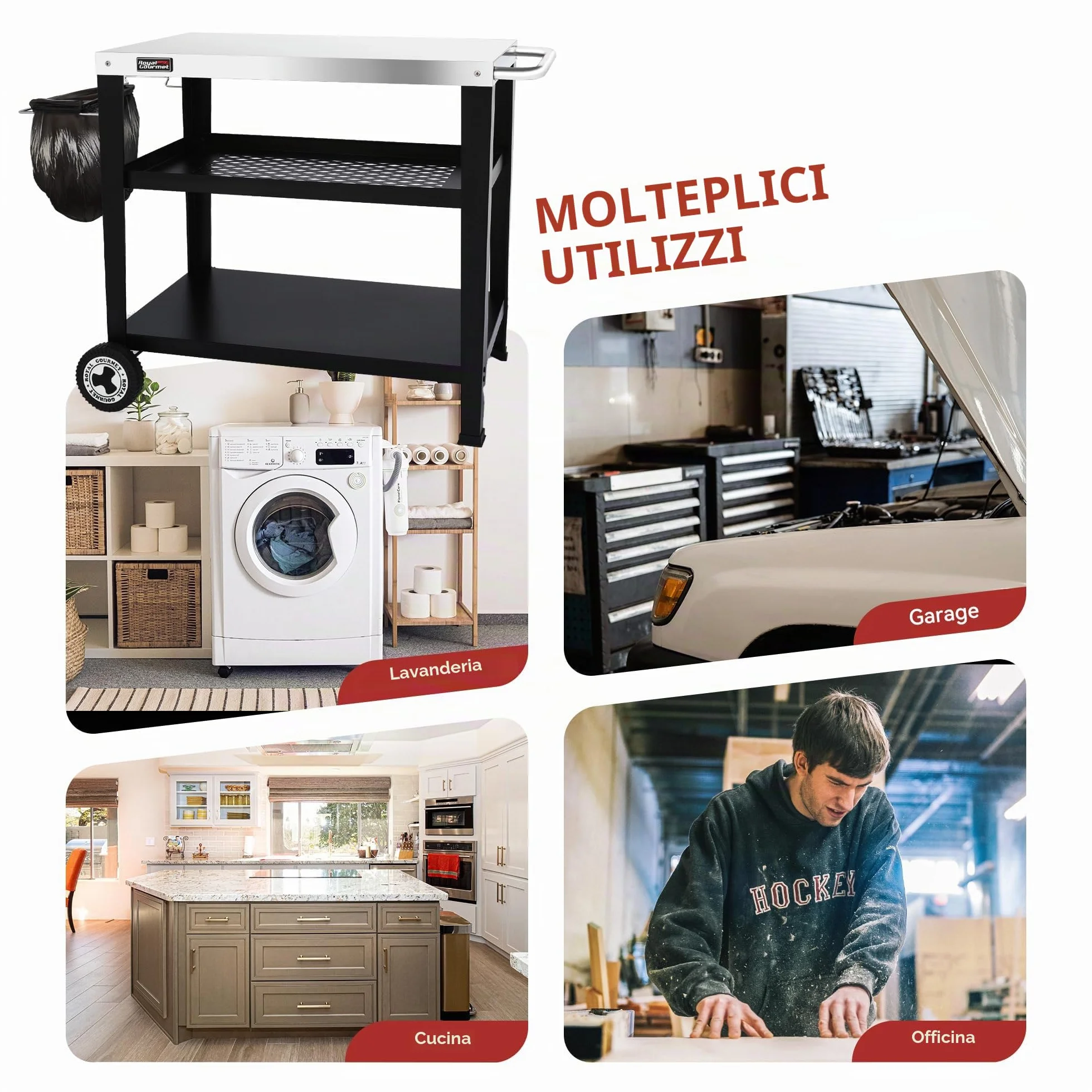 Royal Gourmet Carrello da portata a 3 piani in acciaio inox 85 x 50 cm argento