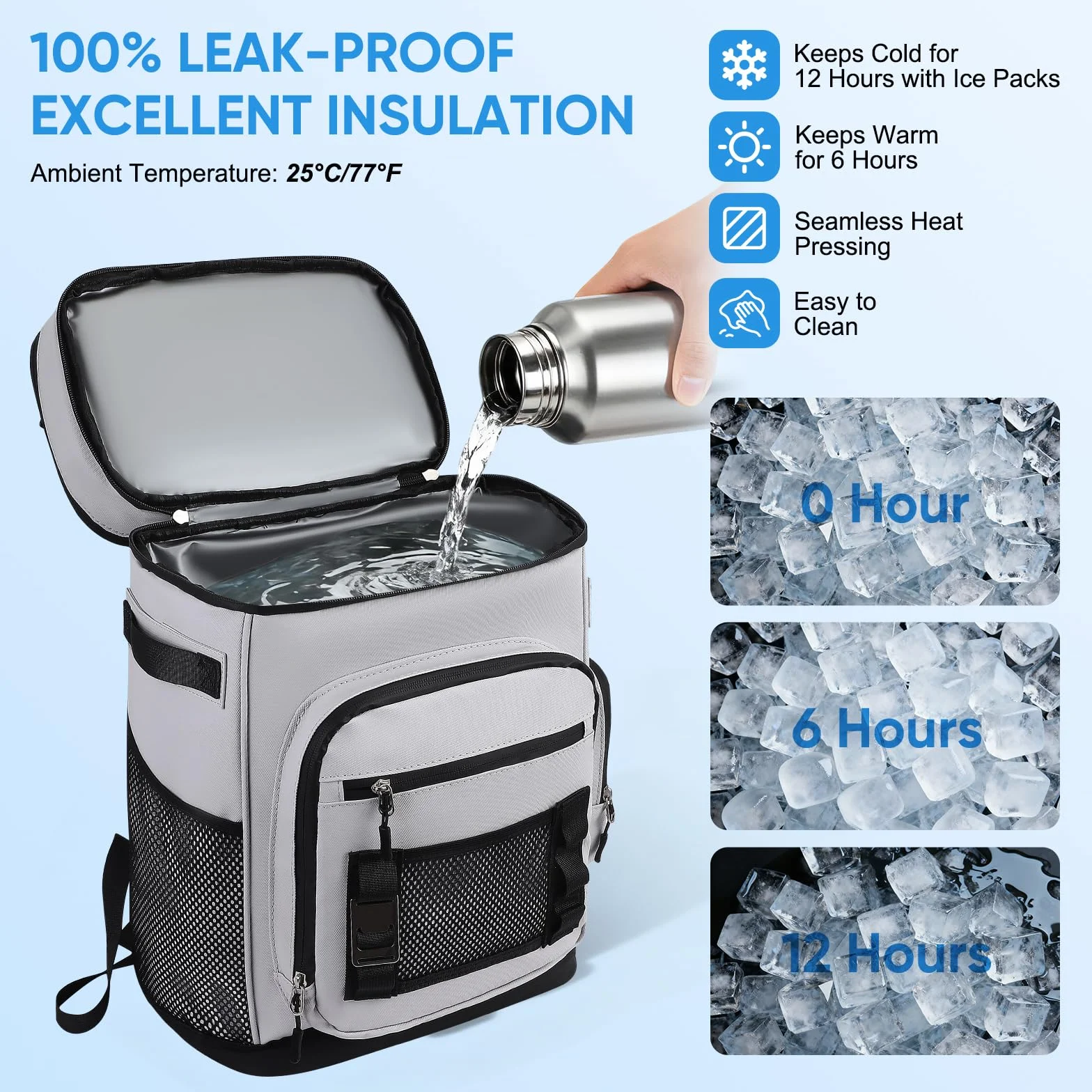 Zaino refrigerante grande da 30 l, con scomparto frigorifero, grande zaino termico, impermeabile, isolato, borsa da picnic a prova di perdite, pieghevole, borsa frigo portatile per barbecue, picnic