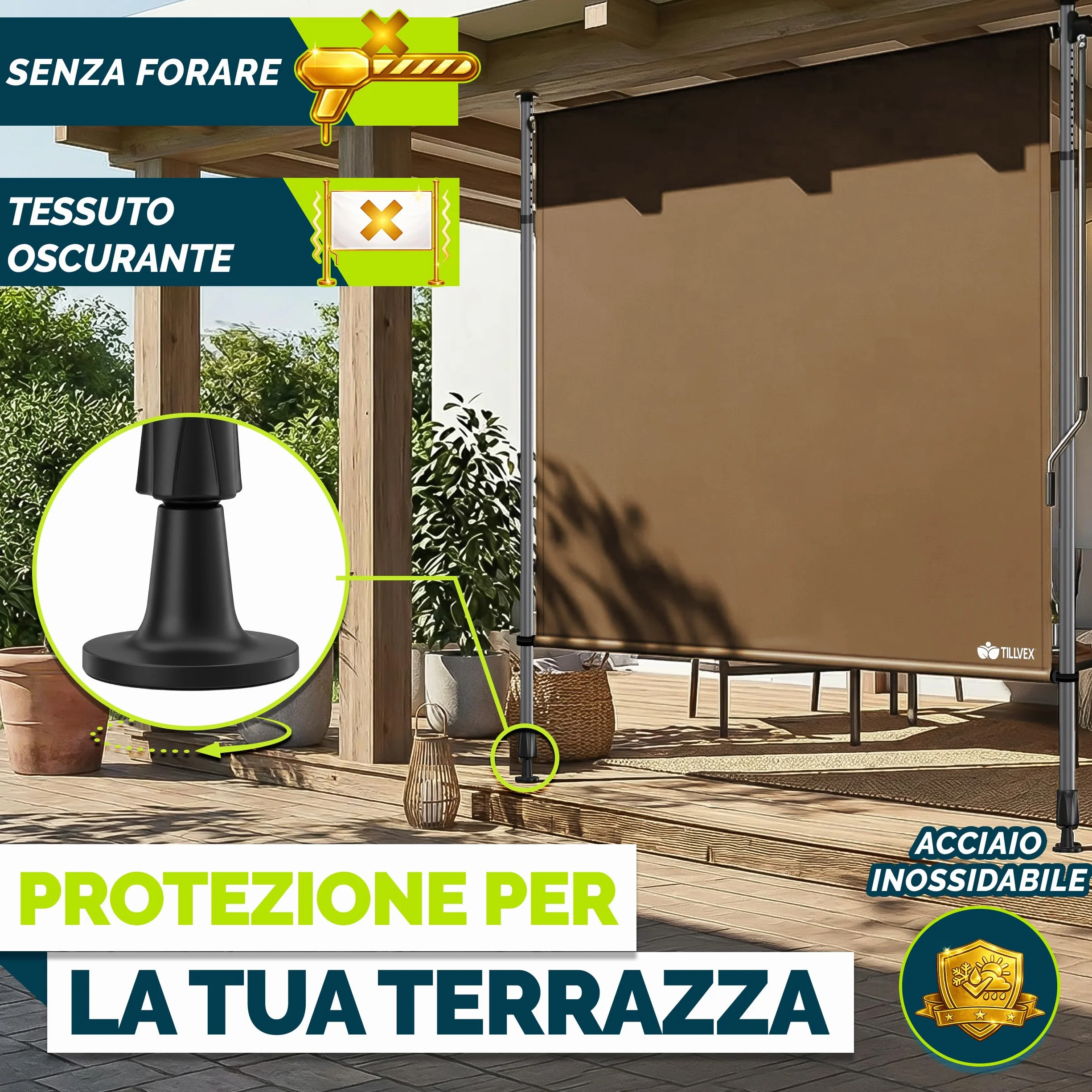 Tillvex Tenda da sole verticale per esterni 200 x 310 cm Taupe con manovella frangivista estraibile opaca balcone terrazza resistente intemperie
