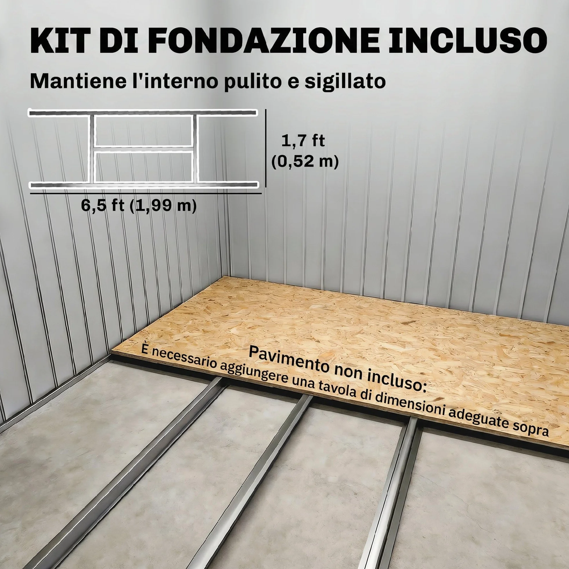 Outsunny Casetta da Giardino 2.42m² Acciaio Zincato con Kit Fondazione 213x130x172 cm Grigio