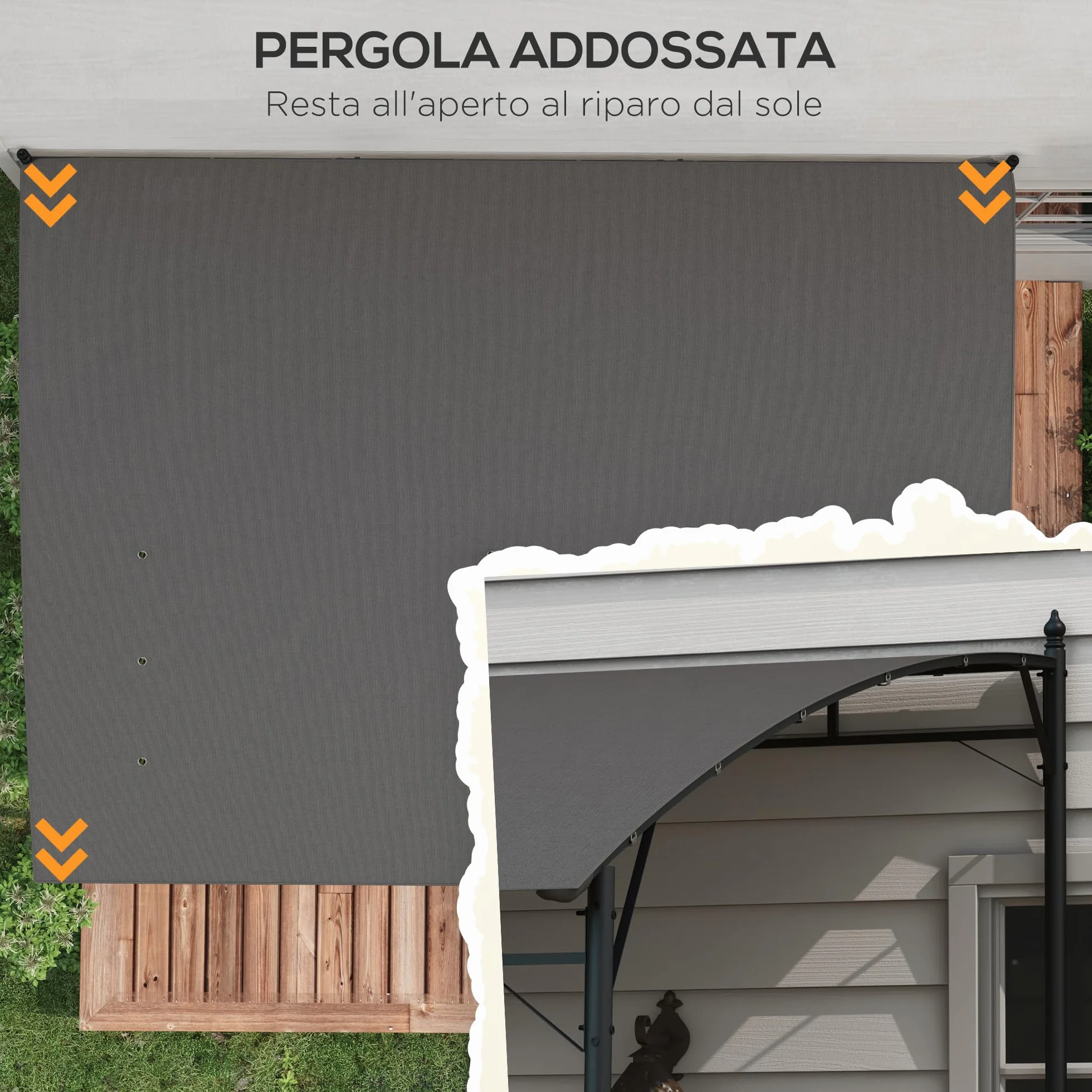 Outsunny Pergola Gazebo Metallica Tettuccio Poliestere 12 Fori Drenaggio 400x296x200/262 cm Grigio Scuro