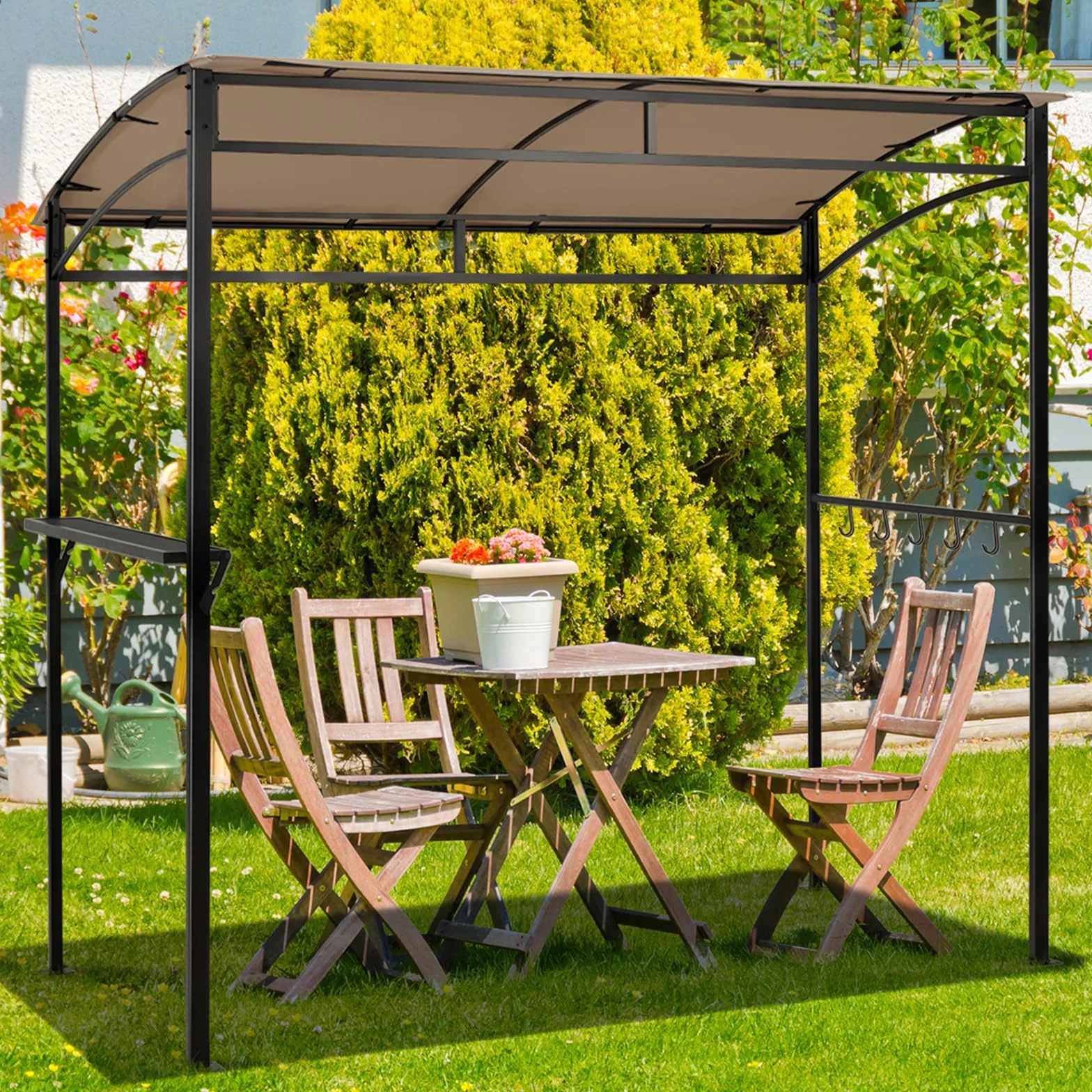 COSTWAY Gazebo per Barbecue 216x134x211 cm Pergola da Giardino con Ripiano e Ganci