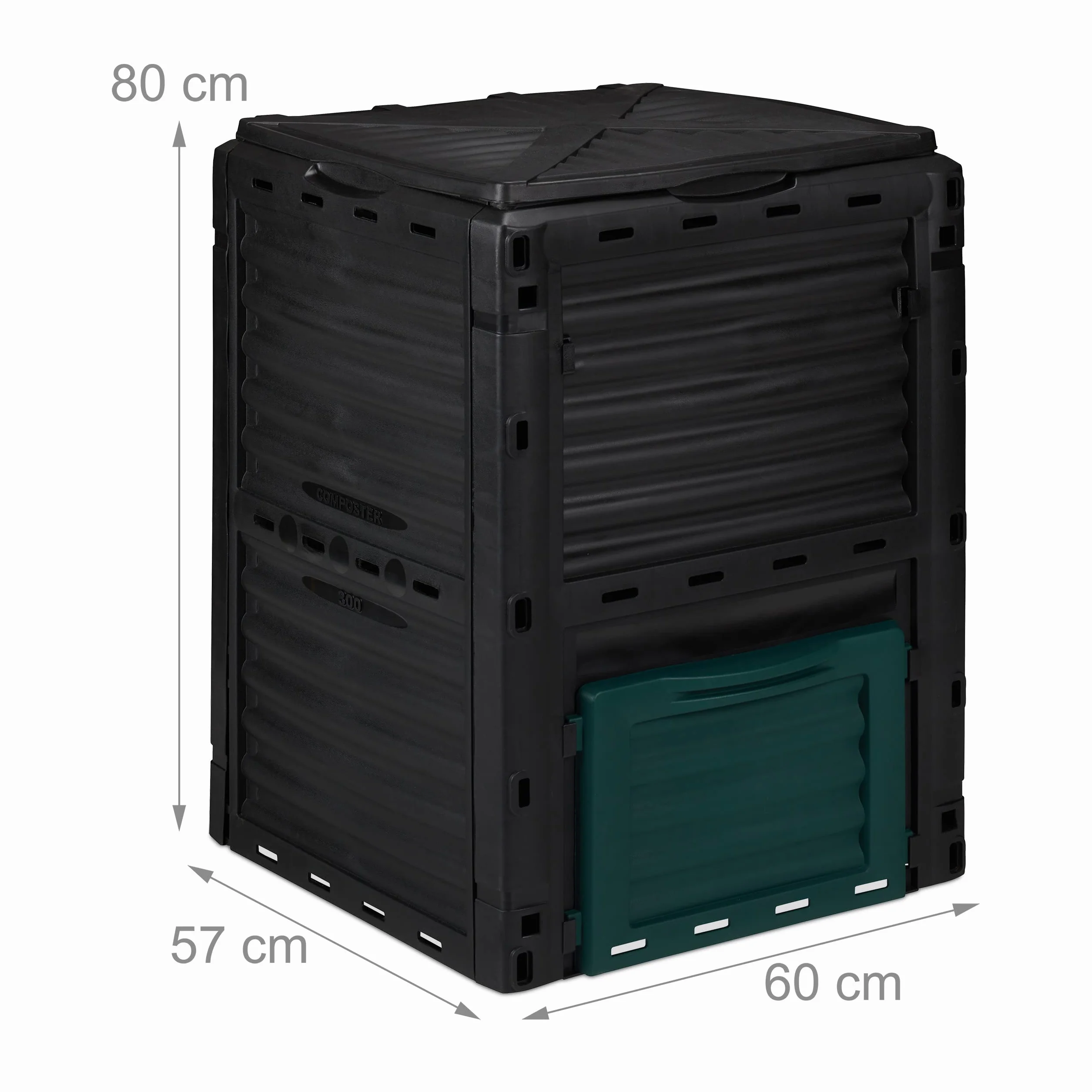 Relaxdays Compostiera da Giardino in Plastica, 230 l per Compost, Contenitore per Foglie, HxLxP: 80 x 60 x 57 cm, Nero