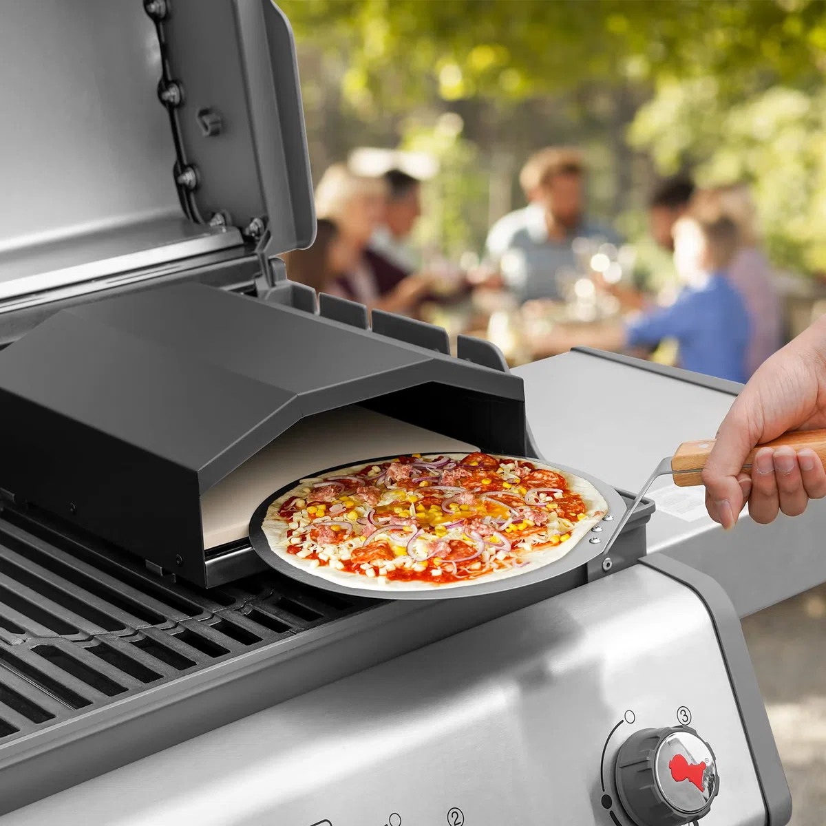 Onlyfire Forno per Pizza a Gas, Portatile con Pietra e Pala, 31.5×27.5×12 cm, Nero