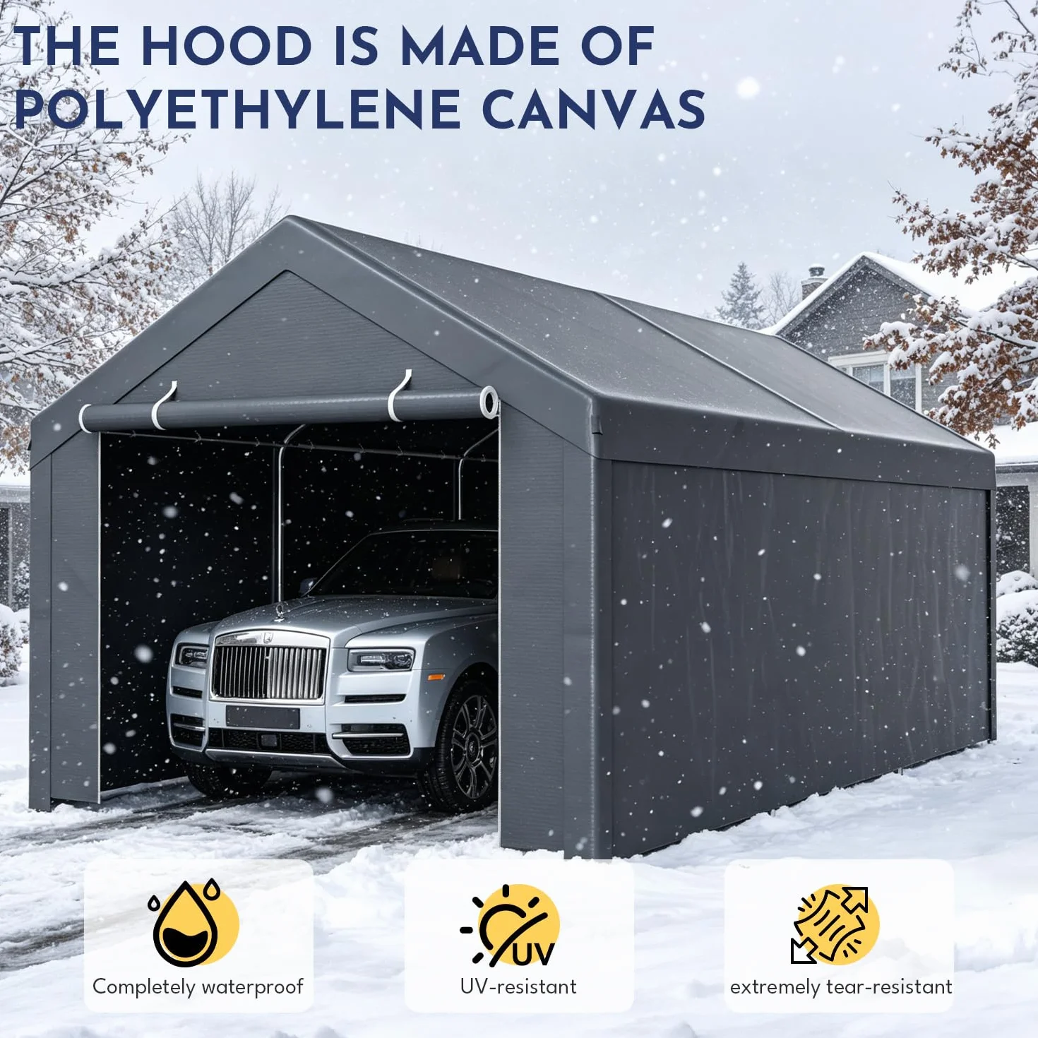 Tenda da garage impermeabile 3x6 m in PE con struttura in acciaio grigio