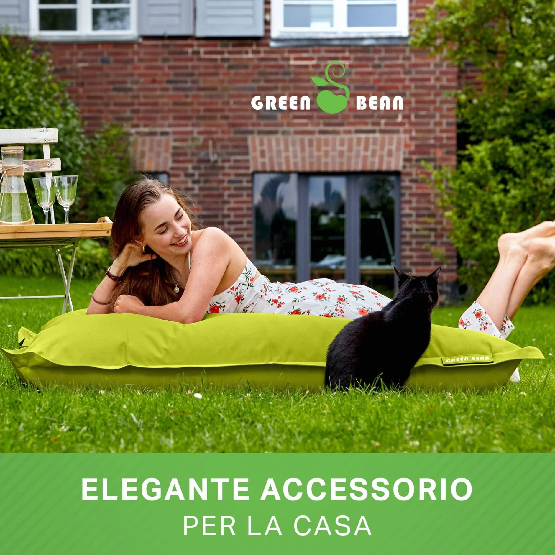 Green Bean Poltrona a sacco XXL 140x180cm 380L Bambini Adulti Imbottitura Perle EPS Impermeabile Lavabile Verde chiaro