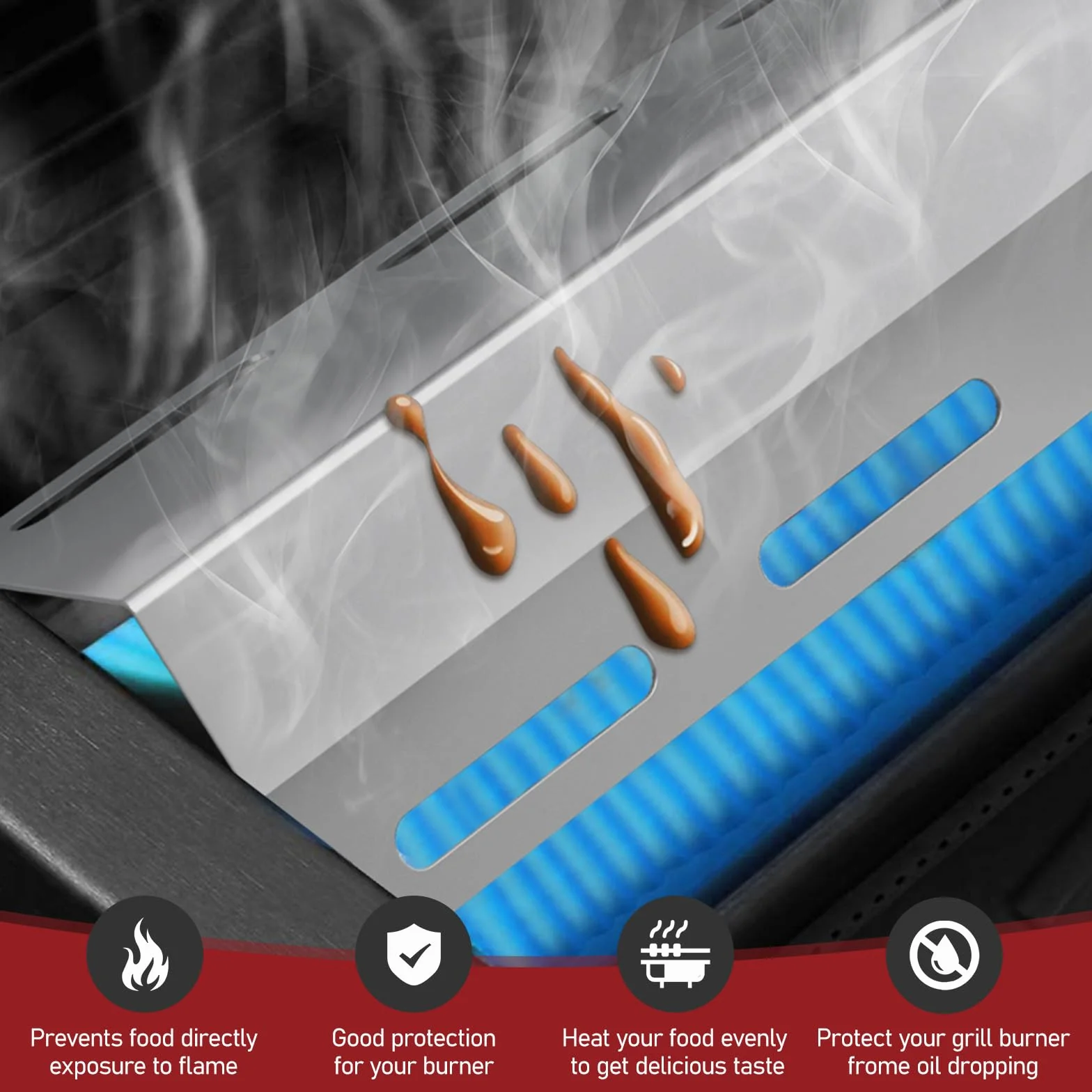 Tubo Bruciatore Regolabile da 30,8 cm a 44,9 cm con Diffusore di Calore Universale da 30 a 72 cm per Charbroil, Compatibile con la Maggior parte dei modelli di Griglie a Gas (45629 con 42202 3 Pezzi)