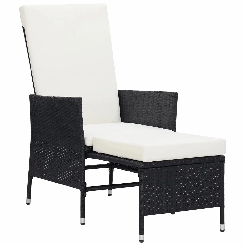 vidaXL Sedia da Giardino Reclinabile con Cuscino in Polyrattan Nero