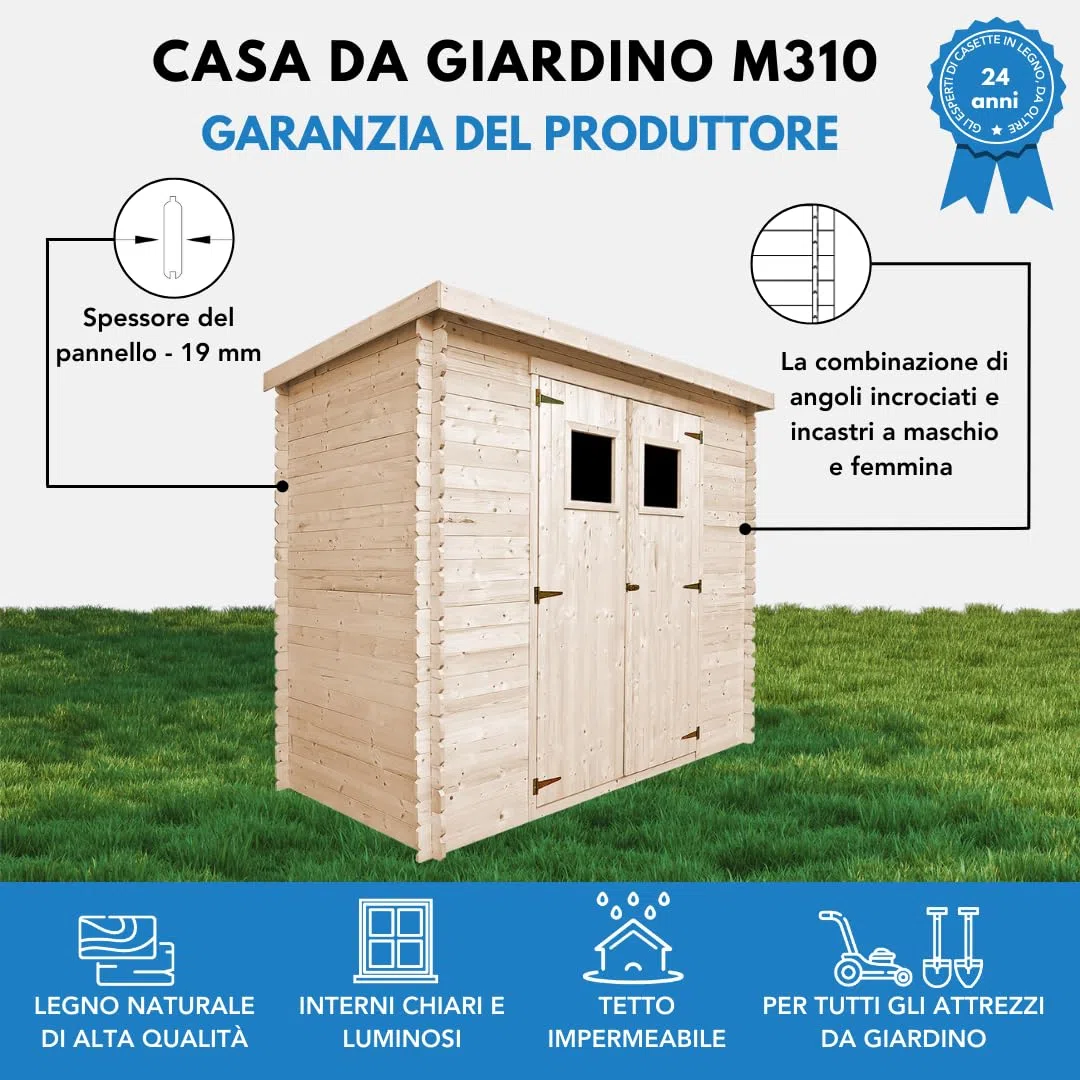 TIMBELA M310 Casetta da Giardino in Legno per Esterni 239x144xA200 cm/2.6m2 - Capanno da Giardino - Piccola Casetta in Legno, Rimessa Attrezzi, Deposito Bici