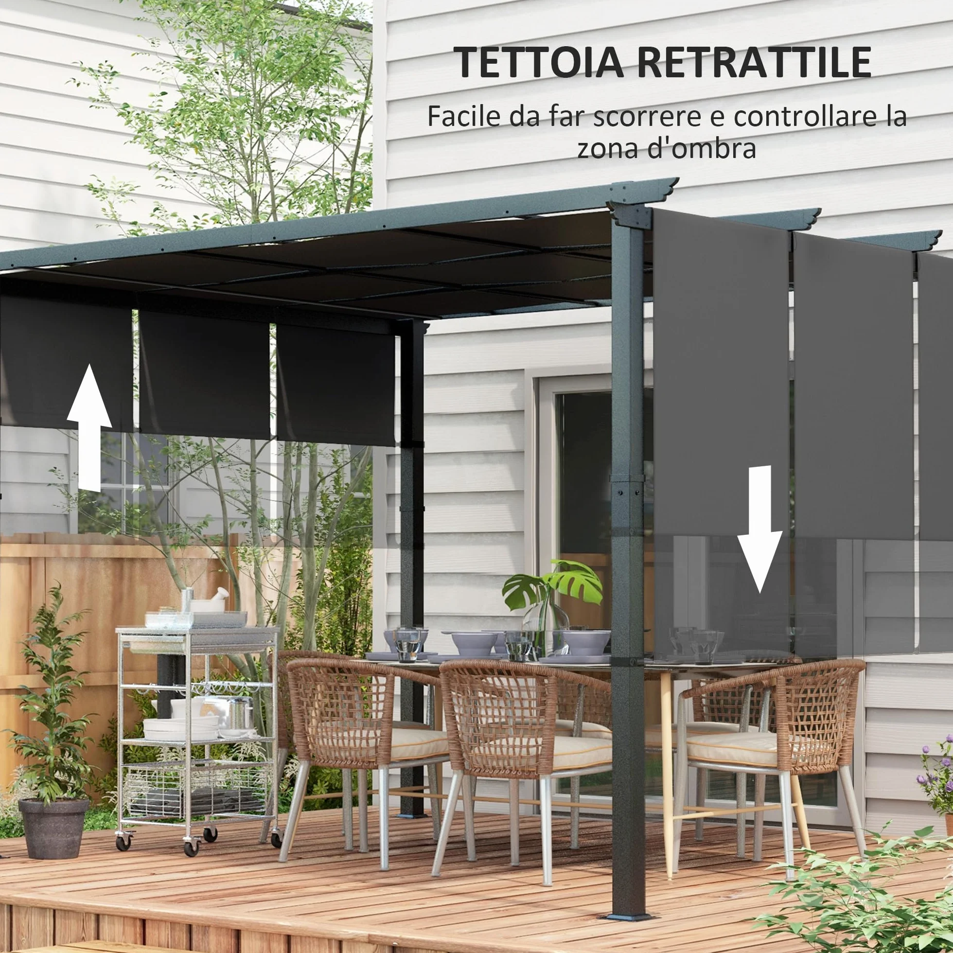 Outsunny Pergola da Giardino 3x3.5 m Acciaio Poliestere Anti UV Grigio Scuro