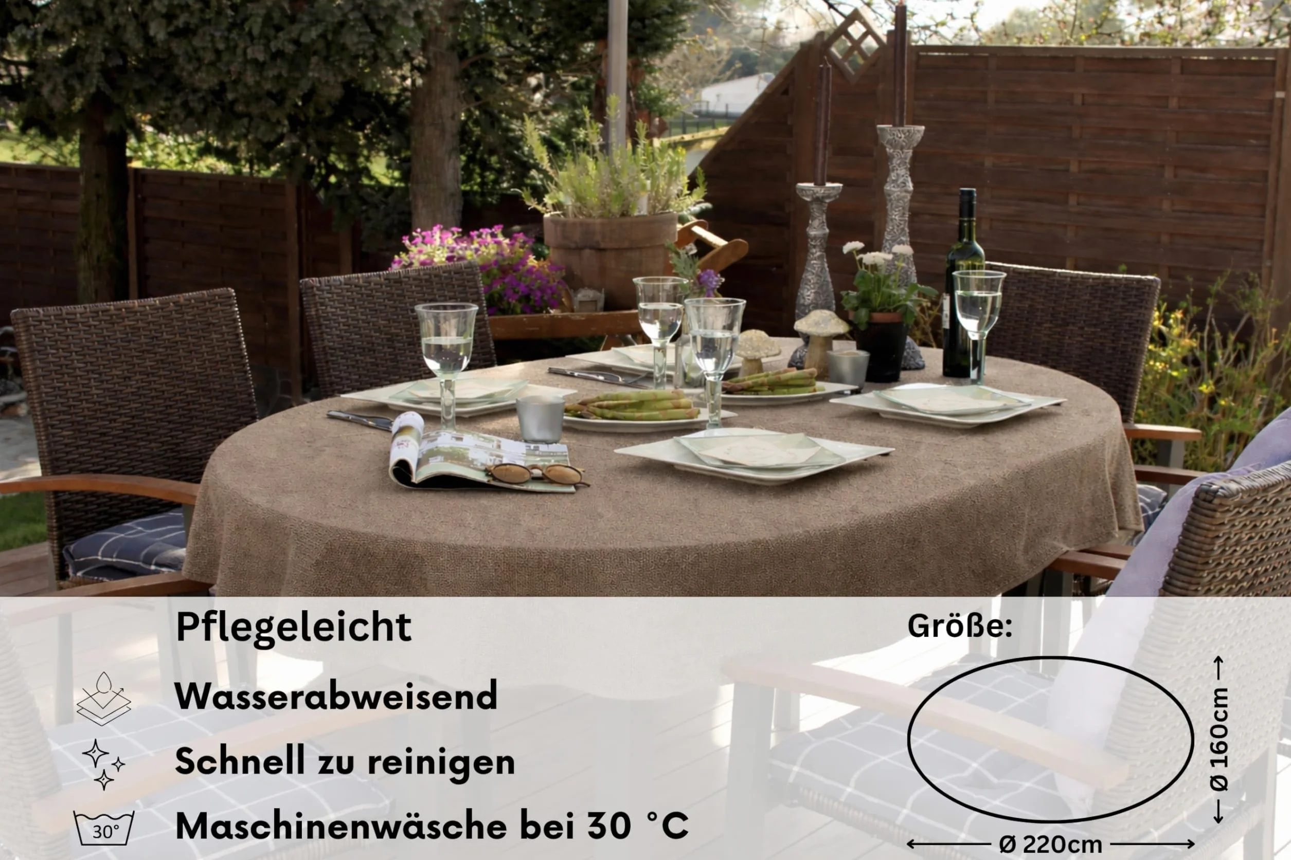 Tovaglia da Giardino 160x220 cm Copritavolo Outdoor ovale antiscivolo resistente alle intemperie - Cappuccino
