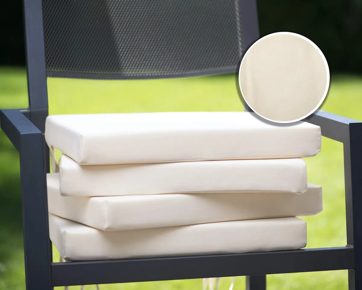 Sunnypillow 4 Cuscini per Sedia con Nastri 40x40 cm 5 cm Spessore per Sedie Panche Interno Esterno Cremoso