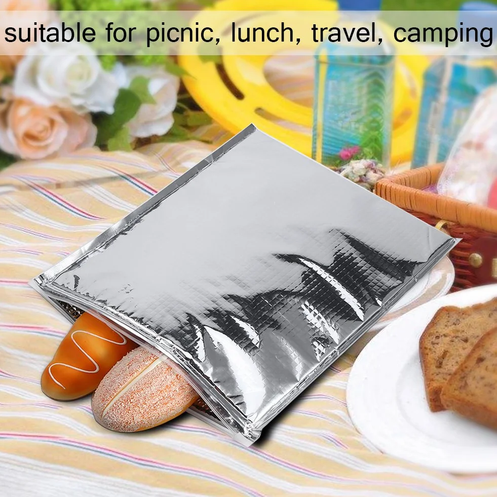 Borse isolate termiche alluminio autosigillanti spesse 30x35 cm set 5 pezzi argento