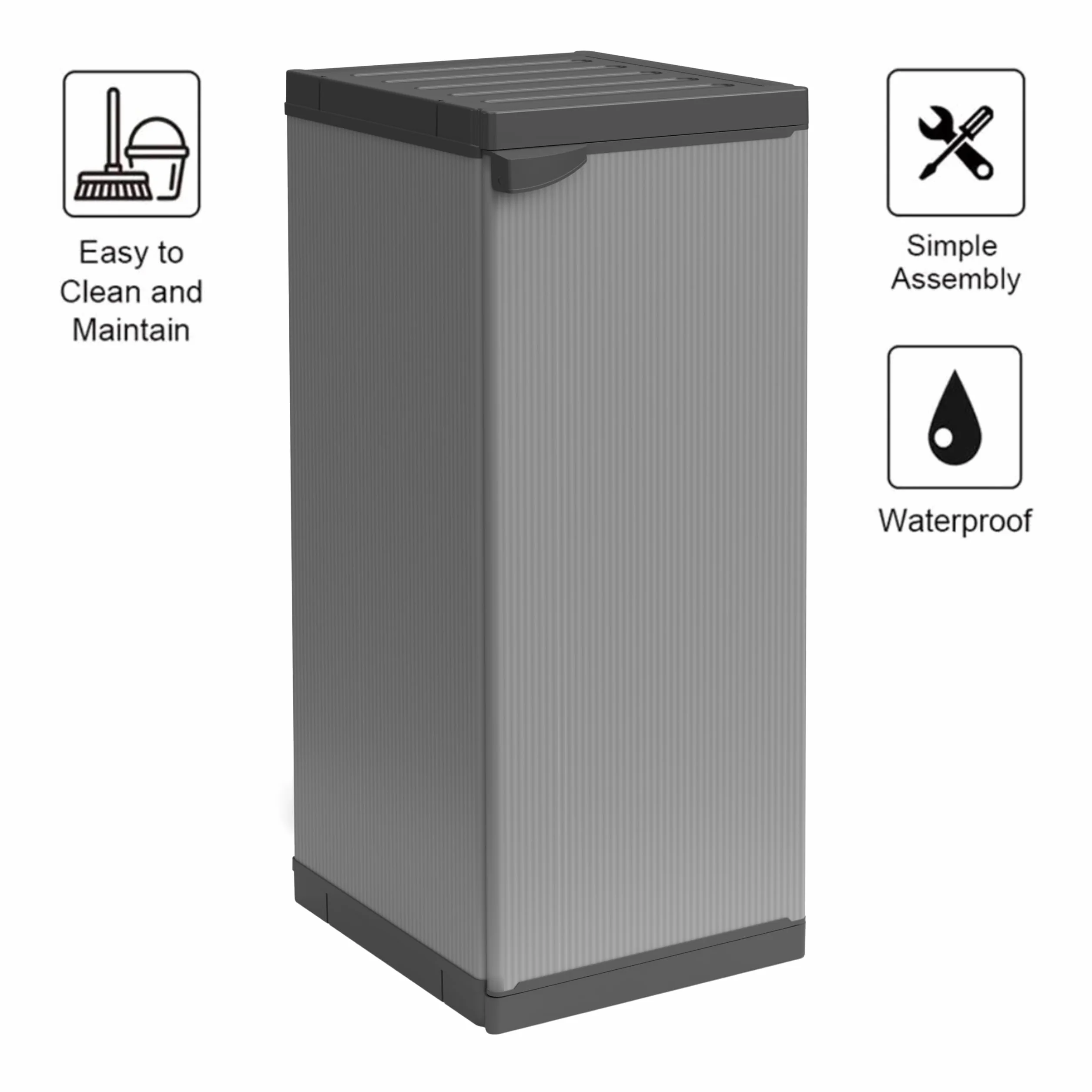 Mongardi: Armadietto in resina di PVC e PP, 1 Anta, 1 Ripiano, Facile da Montare, Modular System, Resistente, Adatto ad ambienti Interni ed Esterni, 34L x 40P x 85H cm, Grigio e Nero