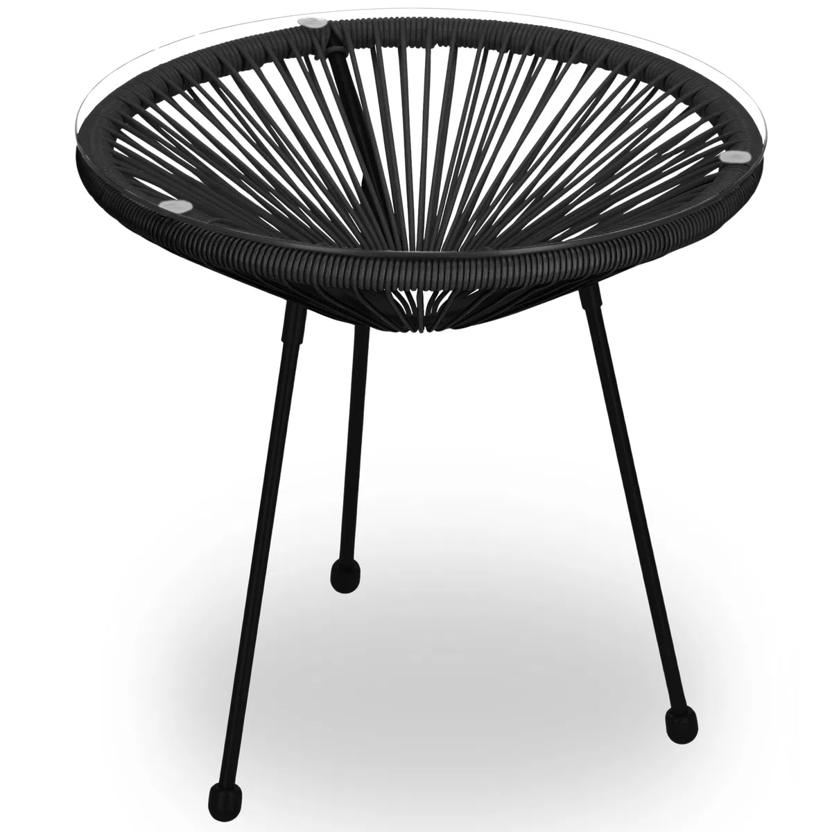 SPRINGOS Set Mobili Giardino Acapulco 2 Sedie & Tavolino Rotondo 50 cm Nero, Rattan PE Metallo Vetro Temperato, Resistente a UV e Intemperie, Design Moderno per Terrazza e Balcone, Montaggio Facile