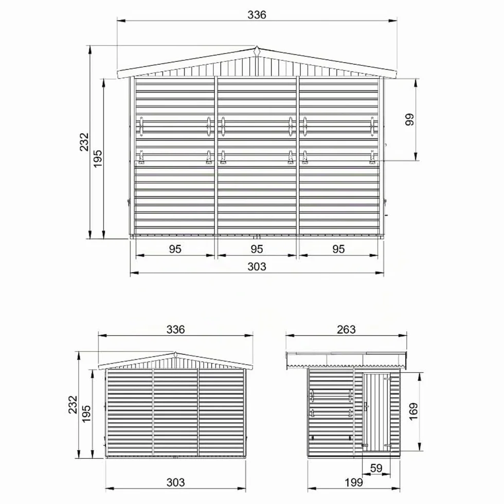 Capanno in Legno, Capanno Espositore in Legno, Chiosco da giardino per bar, CINQUE FINESTRE 336x263 cm/6 m2 Stand di vendita con bancone, Multifunzione cabina da giardino TIMBELA M150B