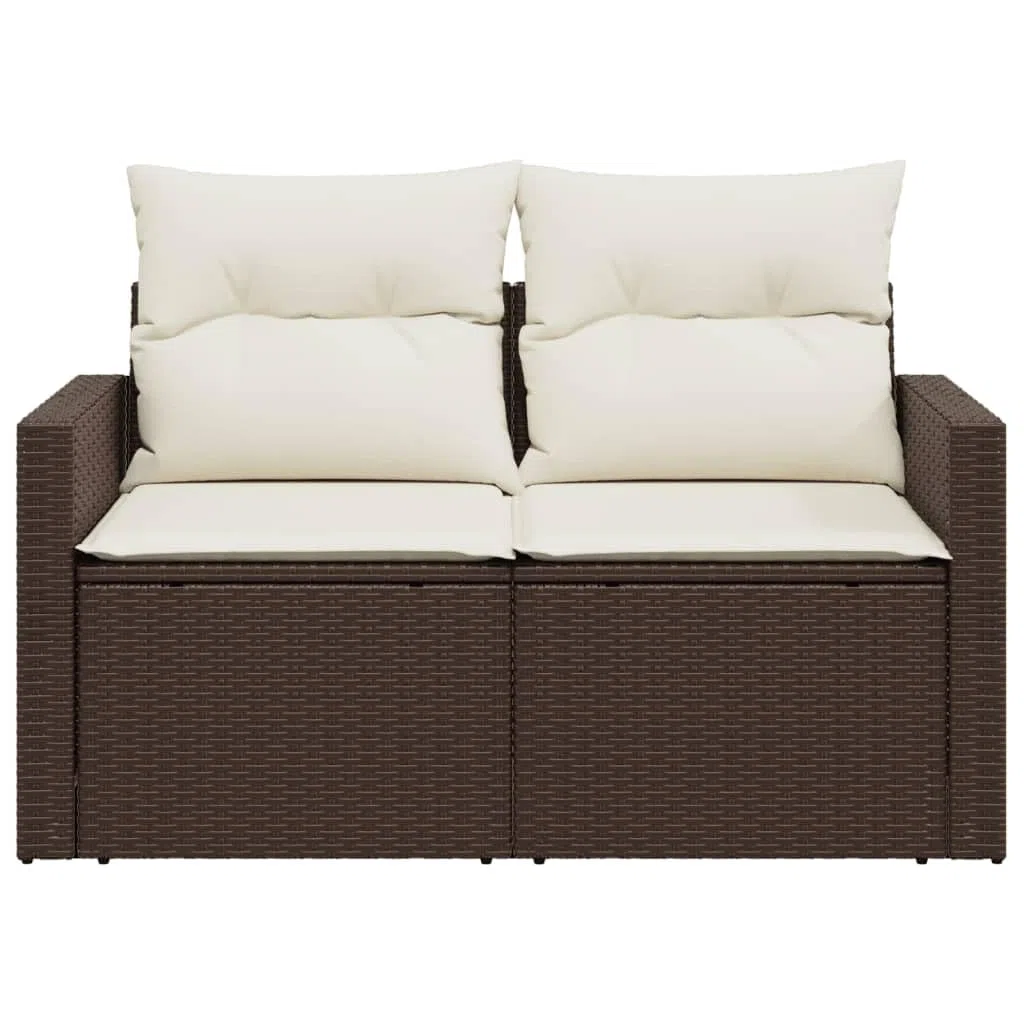 Divano da Esterno a 2 Posti Divano da Giardino 2 Posti Salotto da Giardino con Contenitore Divanetto da Esterno con Cuscini in Polyrattan-Marrone-2 Posti-2