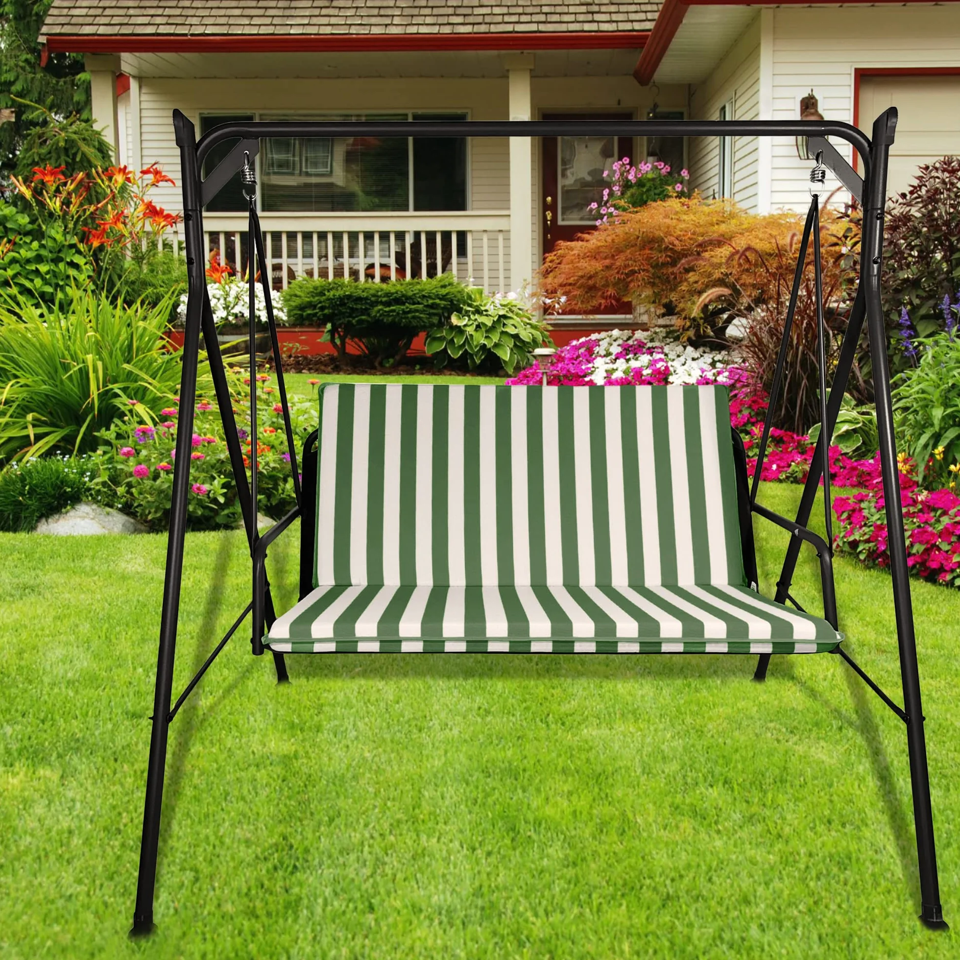 Il Tuo Artigiano Design Cuscino Fasciato per Dondolo da Giardino 2-3-4 Posti - Made in Italy (Bianco E Verde)